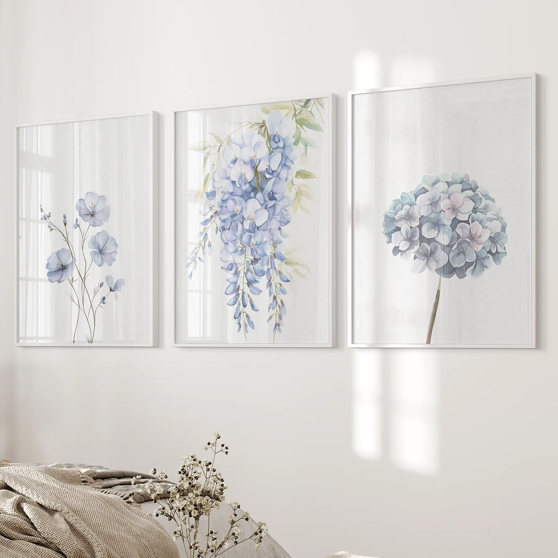Set of 3 Blue Watercolor Minimalist Flowers Prints - Image 7