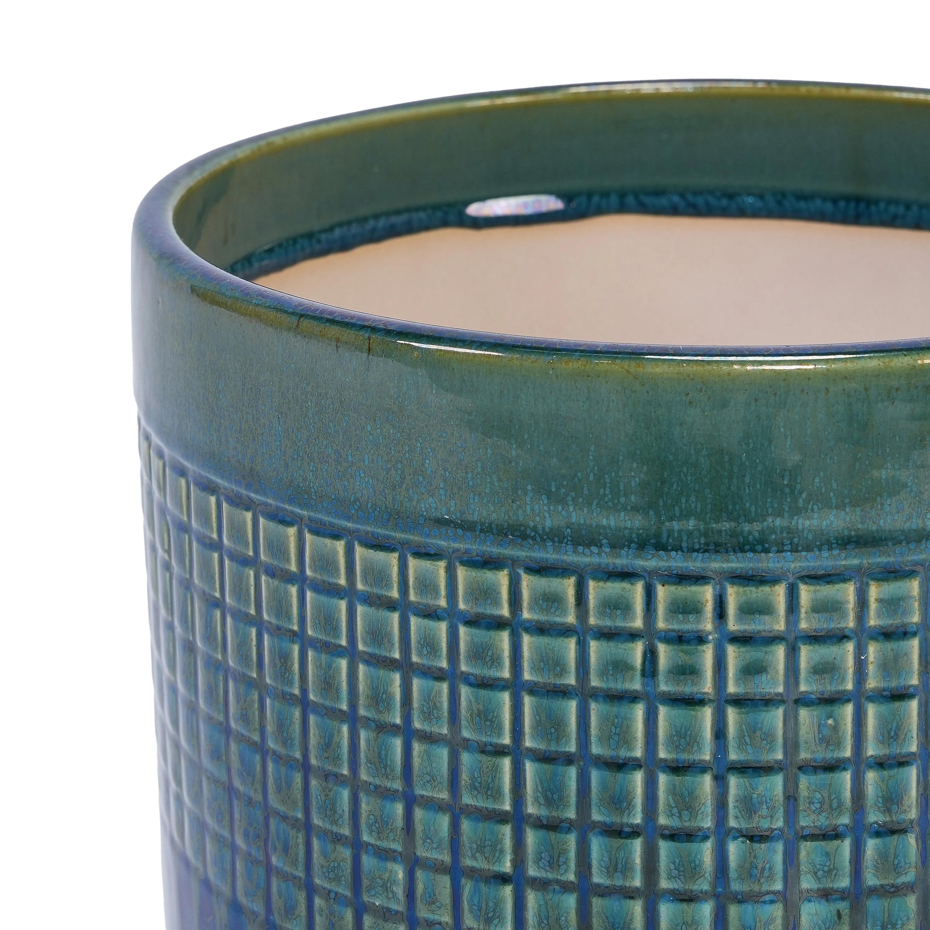 Set of 3 Grid Ceramic Flowerpot, Modern Planter for Patio, Garden, Windowsill - Blue Green - Image 12