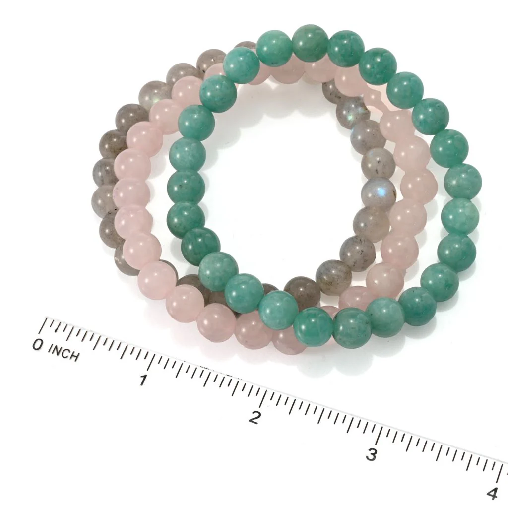 Set of 3 Hand Strung 8mm Gemstone Bead Stretch Bracelets - Image 2
