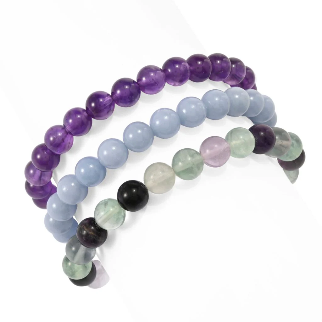 Set of 3 Hand Strung 8mm Gemstone Bead Stretch Bracelets - Image 3