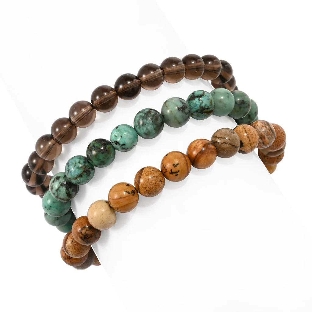 Set of 3 Hand Strung 8mm Gemstone Bead Stretch Bracelets - Image 4