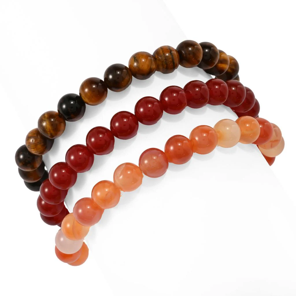Set of 3 Hand Strung 8mm Gemstone Bead Stretch Bracelets - Image 5