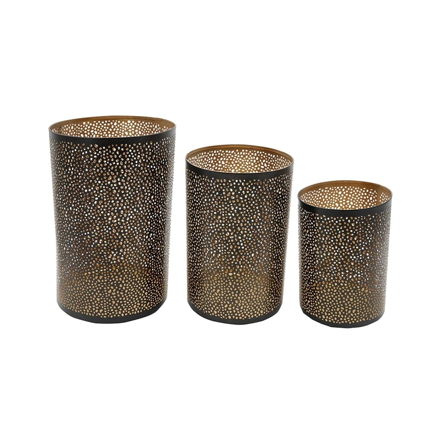 Set of 3 Pierced Metal Hurricanes in Black & Gold - Image 2