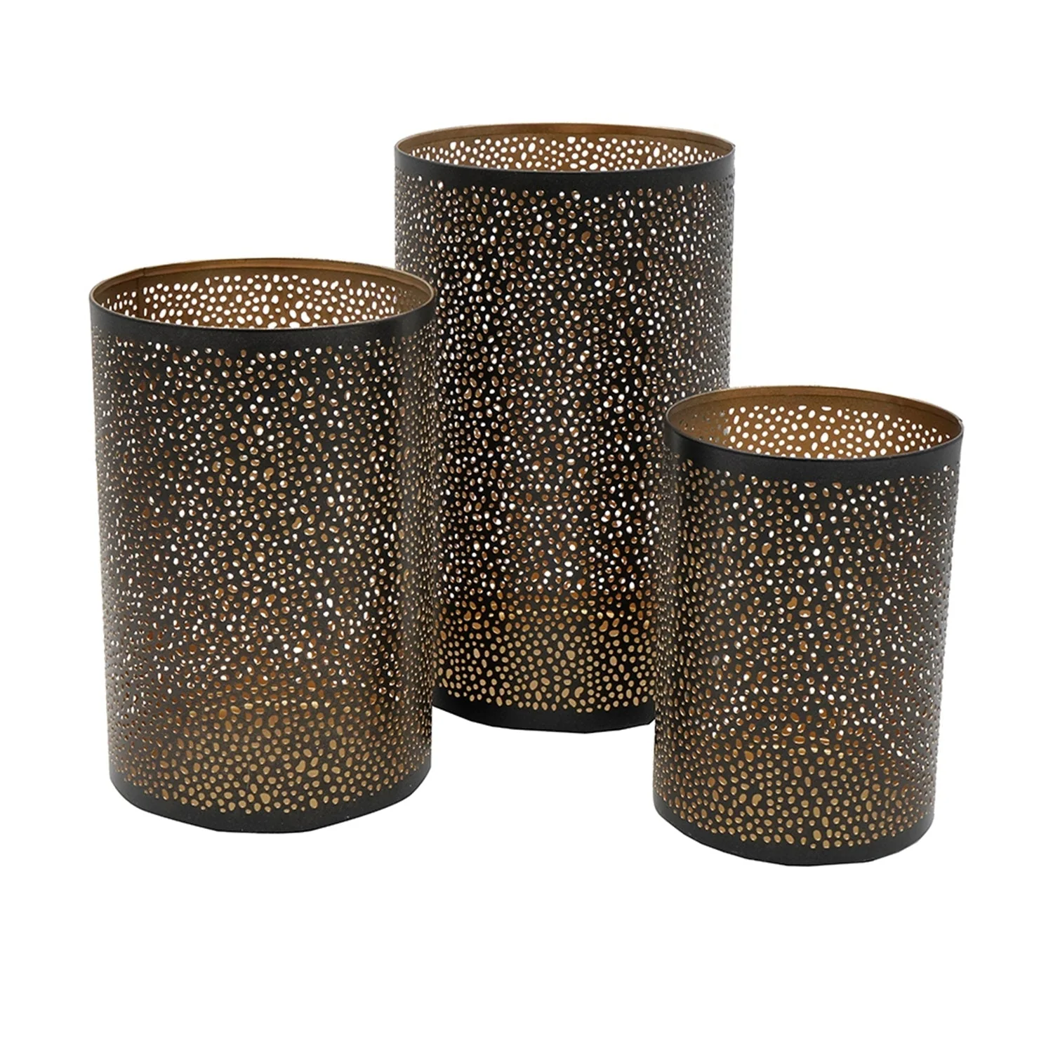 Set of 3 Pierced Metal Hurricanes in Black & Gold - Image 3