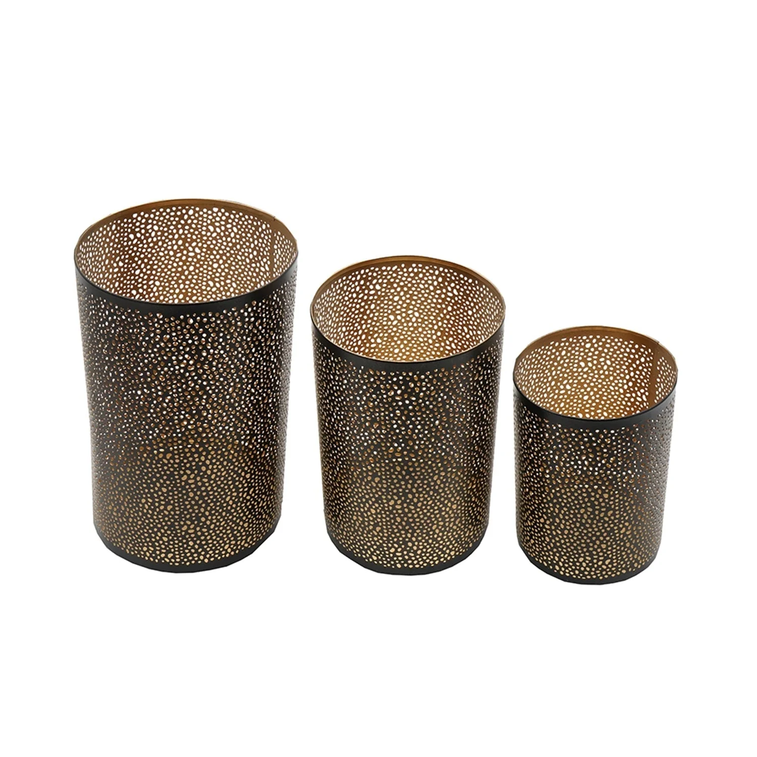 Set of 3 Pierced Metal Hurricanes in Black & Gold - Image 4