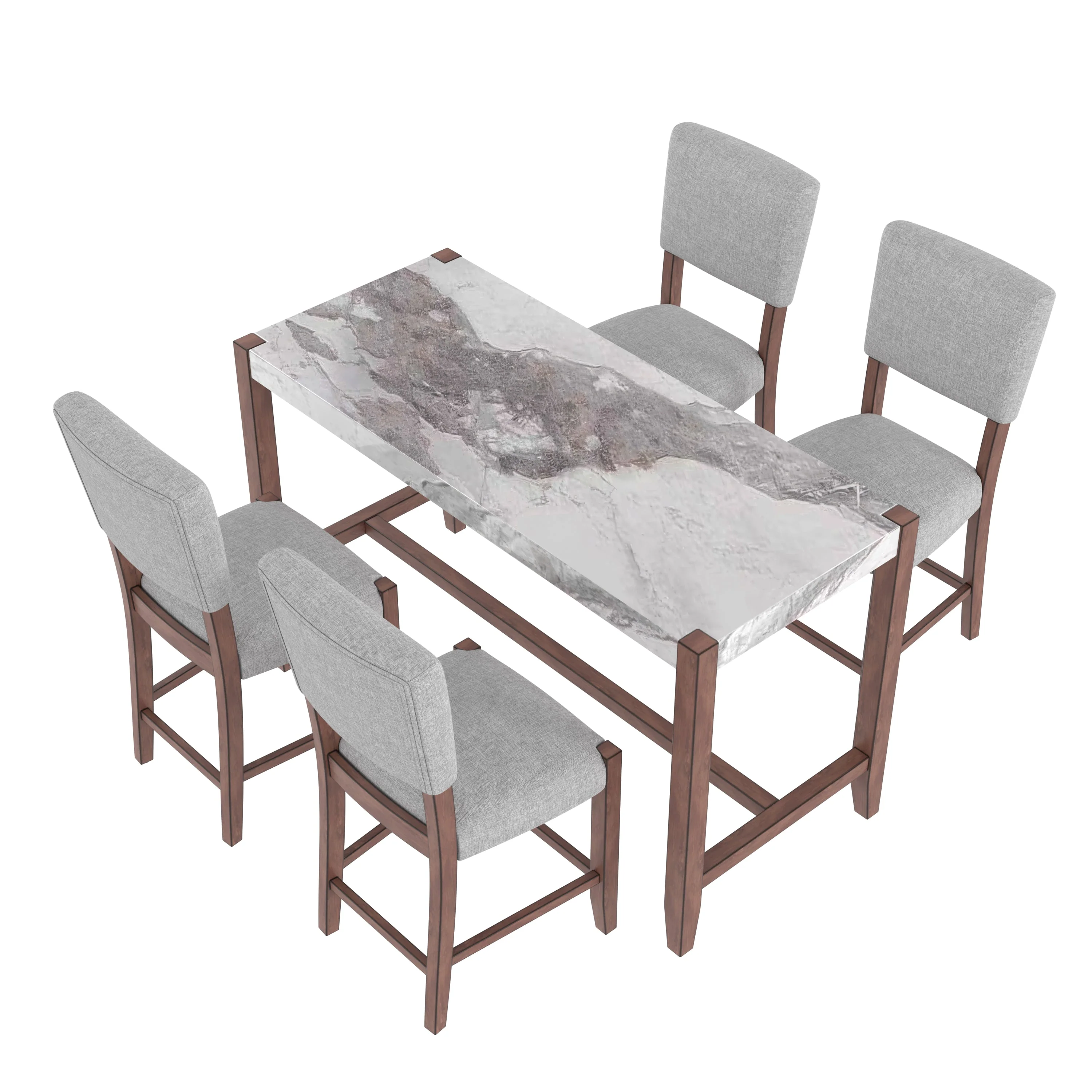 Set of 4 Mid-Century Modern Bar Stools, 40 in Linen Upholstered Counter Chairs with Rubber Wood Legs, Gray - Image 14