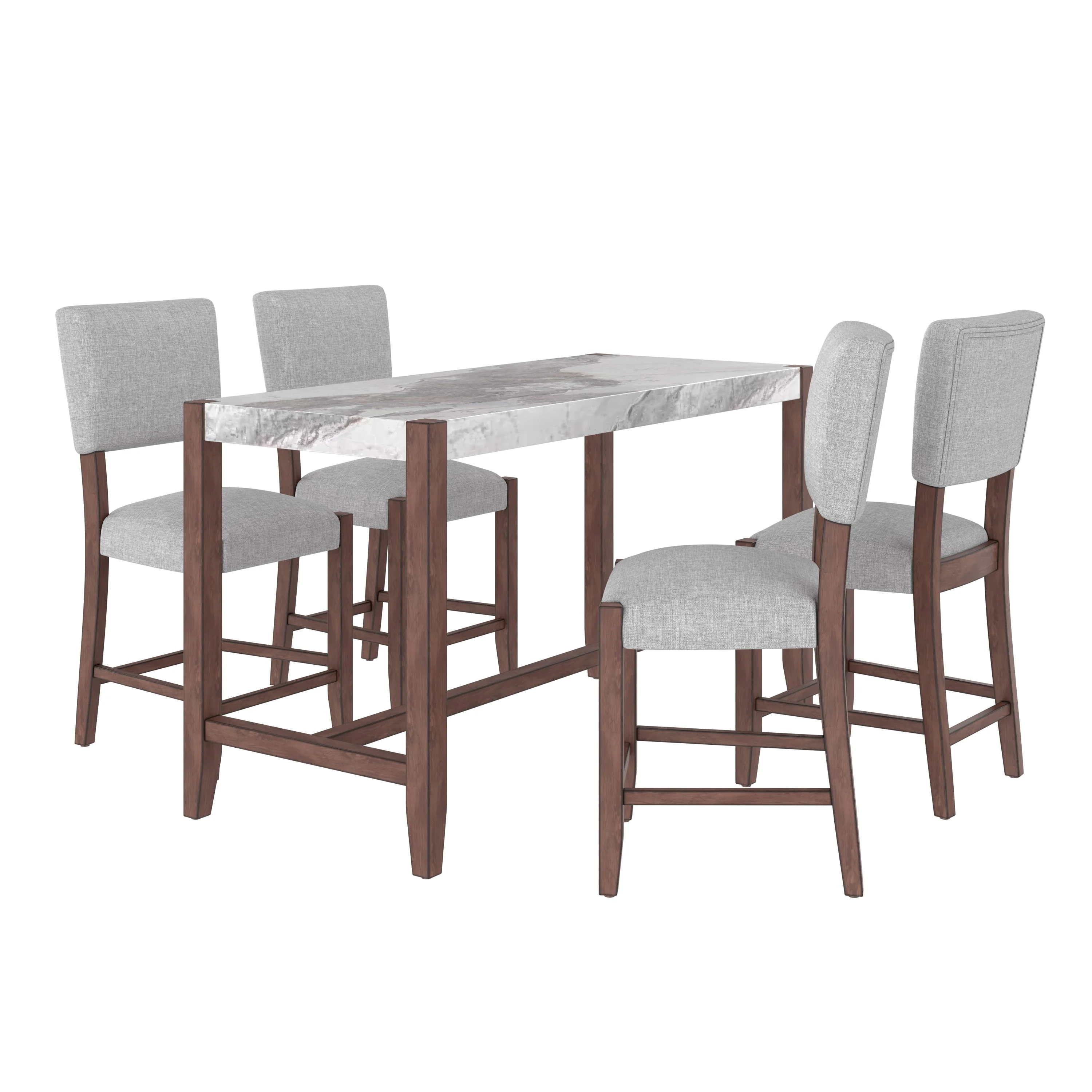 Set of 4 Mid-Century Modern Bar Stools, 40 in Linen Upholstered Counter Chairs with Rubber Wood Legs, Gray - Image 15