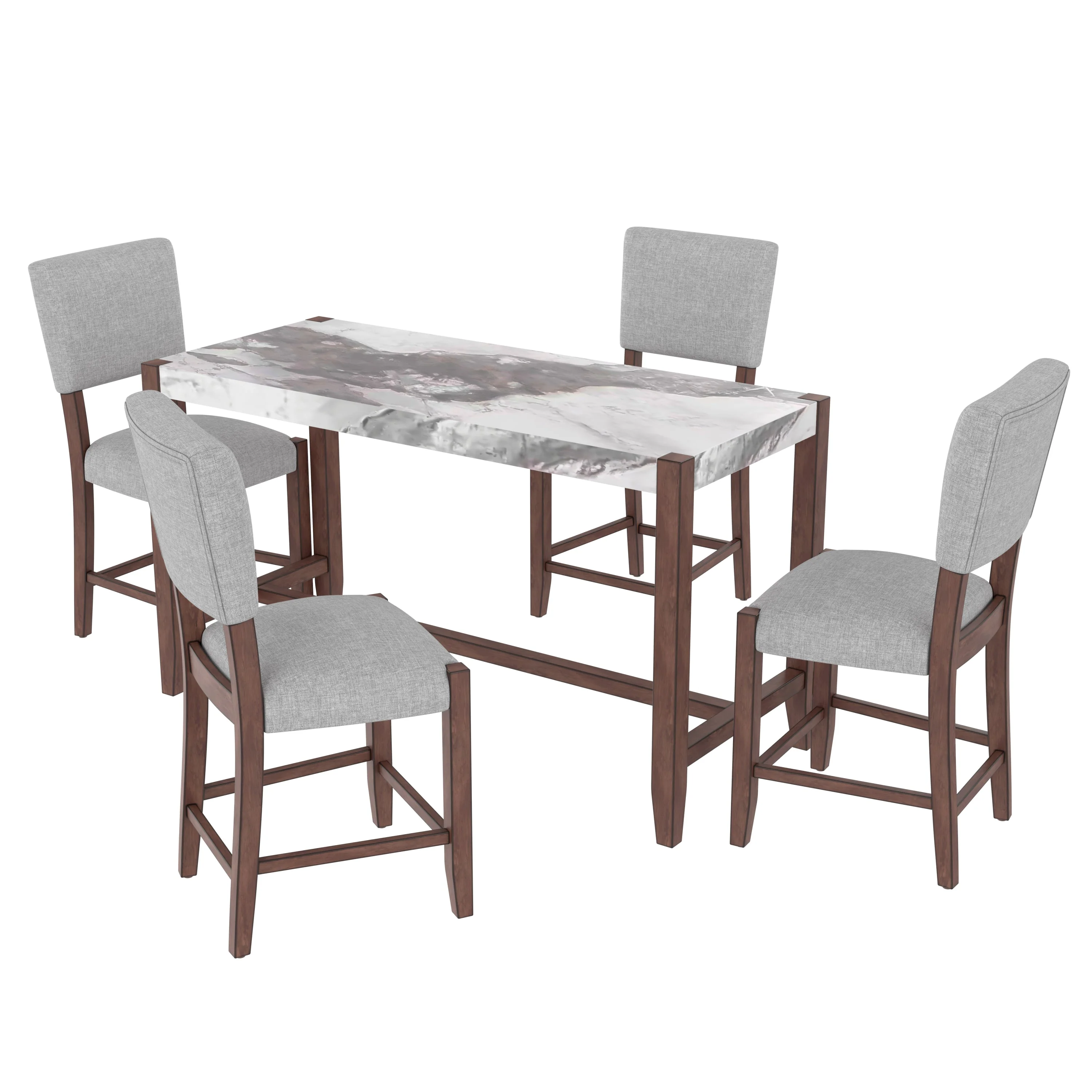 Set of 4 Mid-Century Modern Bar Stools, 40 in Linen Upholstered Counter Chairs with Rubber Wood Legs, Gray - Image 16