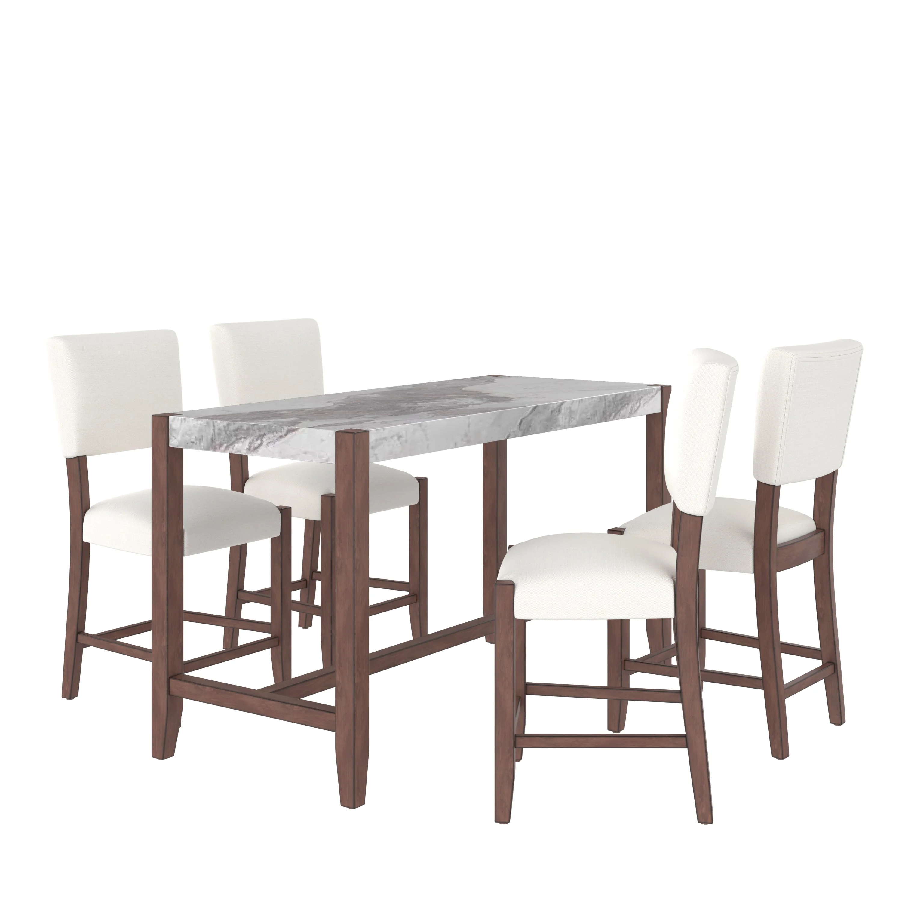 Set of 4 Mid-Century Modern Bar Stools, 40 in Linen Upholstered Counter Chairs with Rubber Wood Legs, Off White - Image 14
