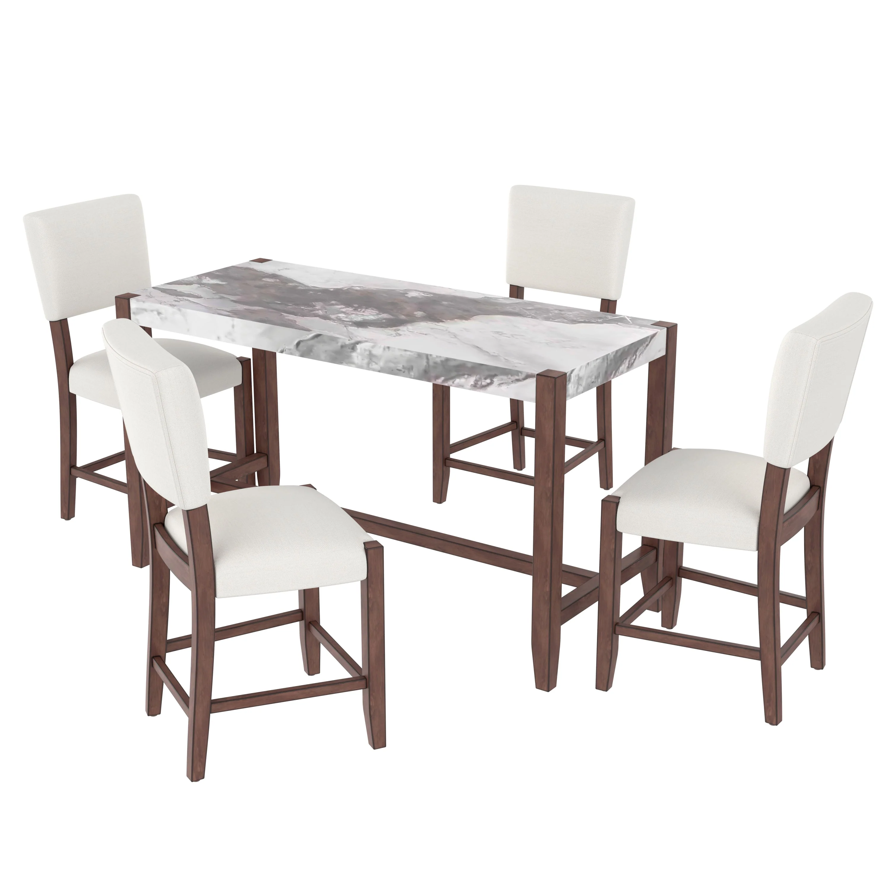 Set of 4 Mid-Century Modern Bar Stools, 40 in Linen Upholstered Counter Chairs with Rubber Wood Legs, Off White - Image 15