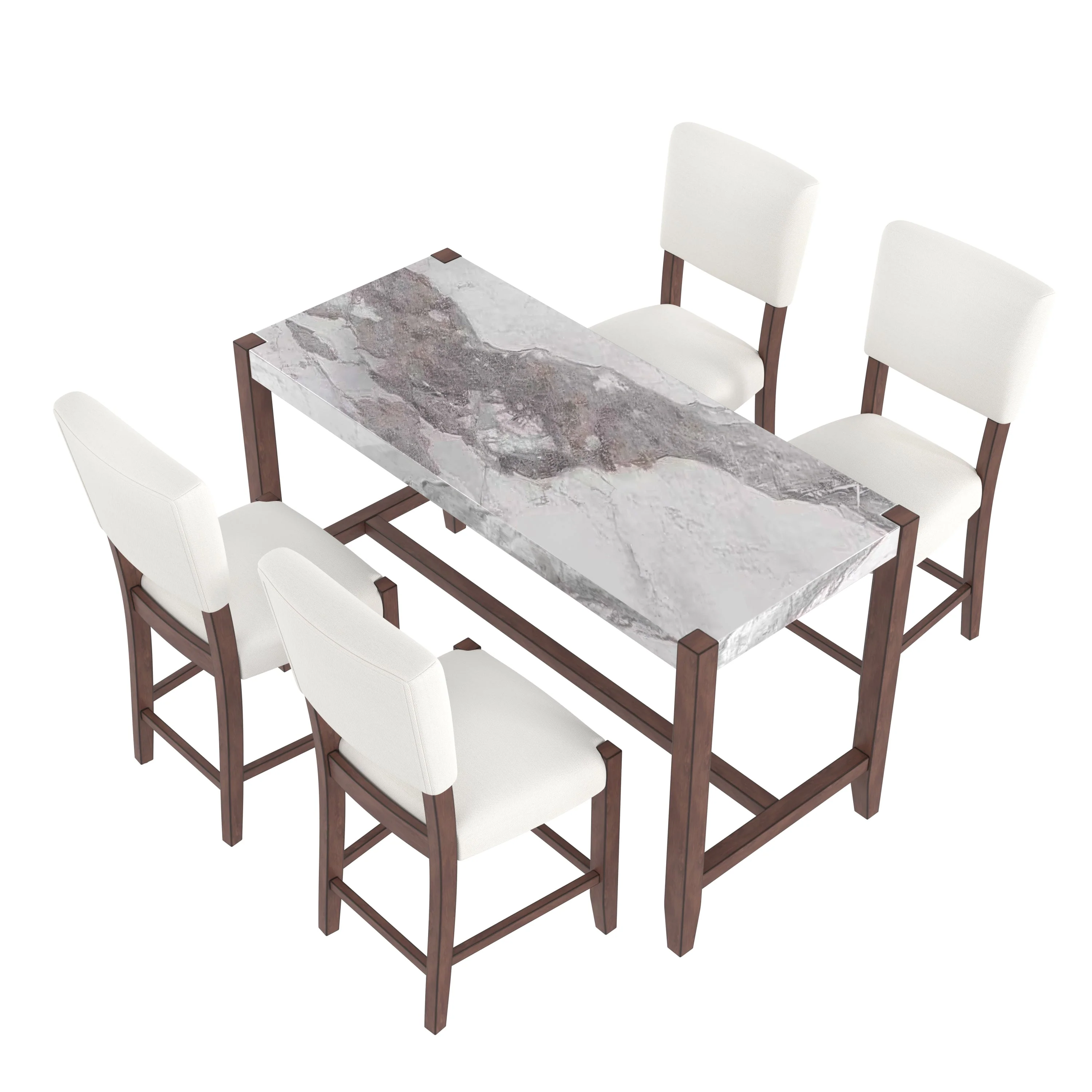 Set of 4 Mid-Century Modern Bar Stools, 40 in Linen Upholstered Counter Chairs with Rubber Wood Legs, Off White - Image 16