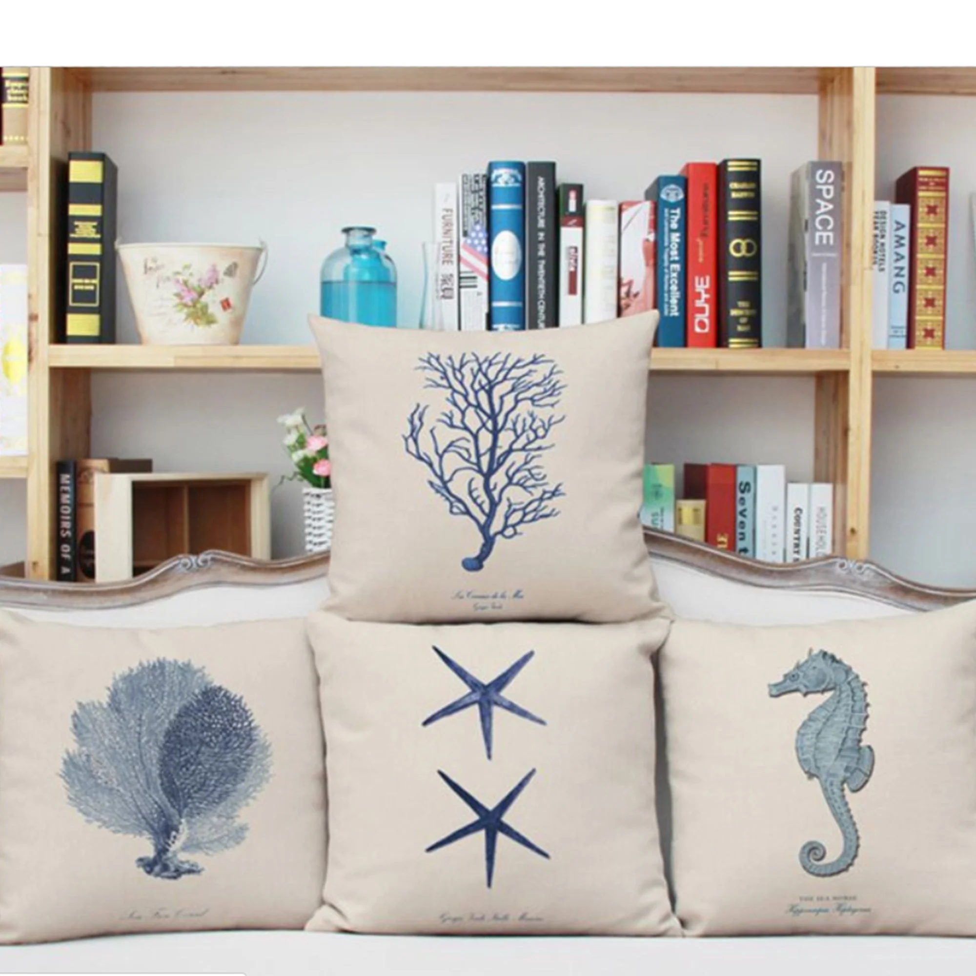 Set of 4 Square Cloth Throw Pillow covers Ocean themes 18"x18" - Image 3
