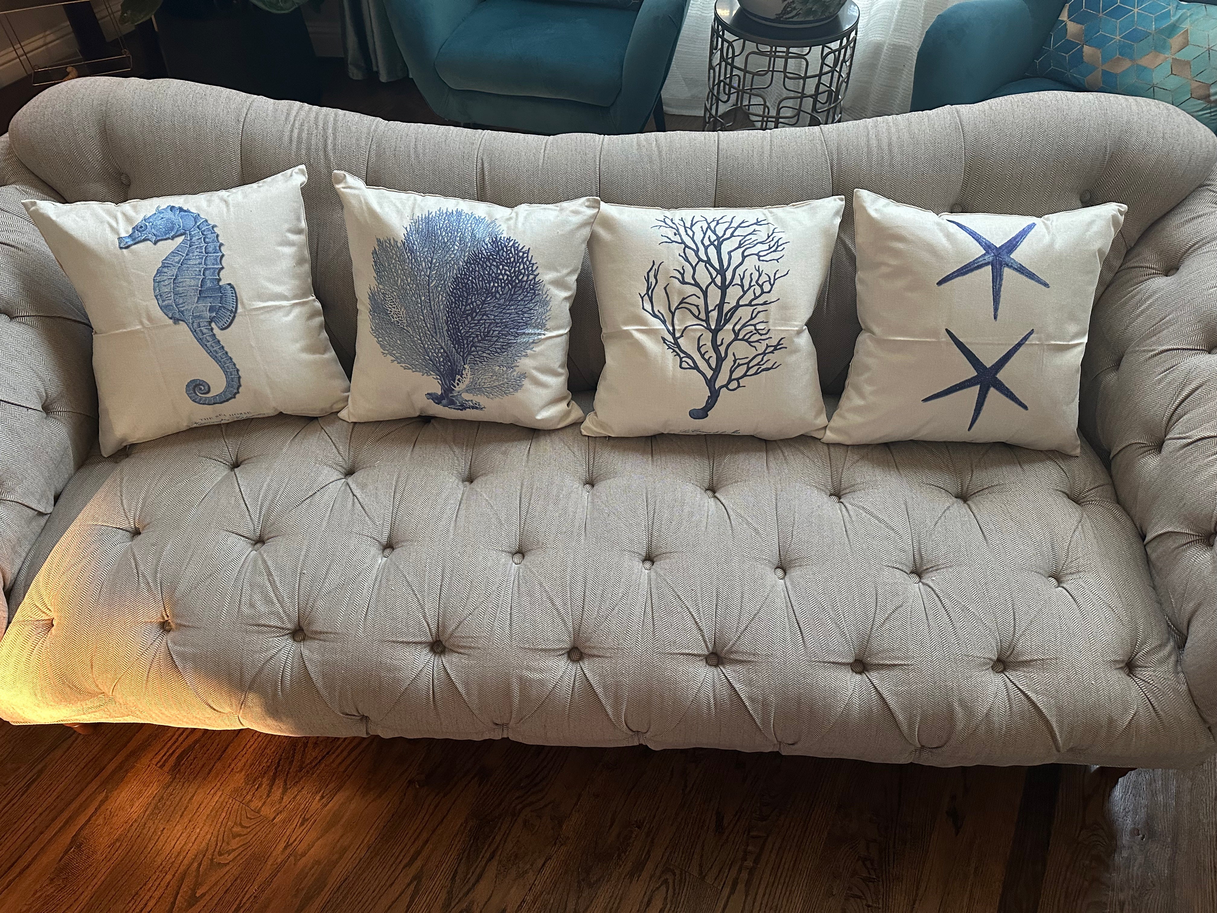 Set of 4 Square Cloth Throw Pillow covers Ocean themes 18"x18" - Image 7