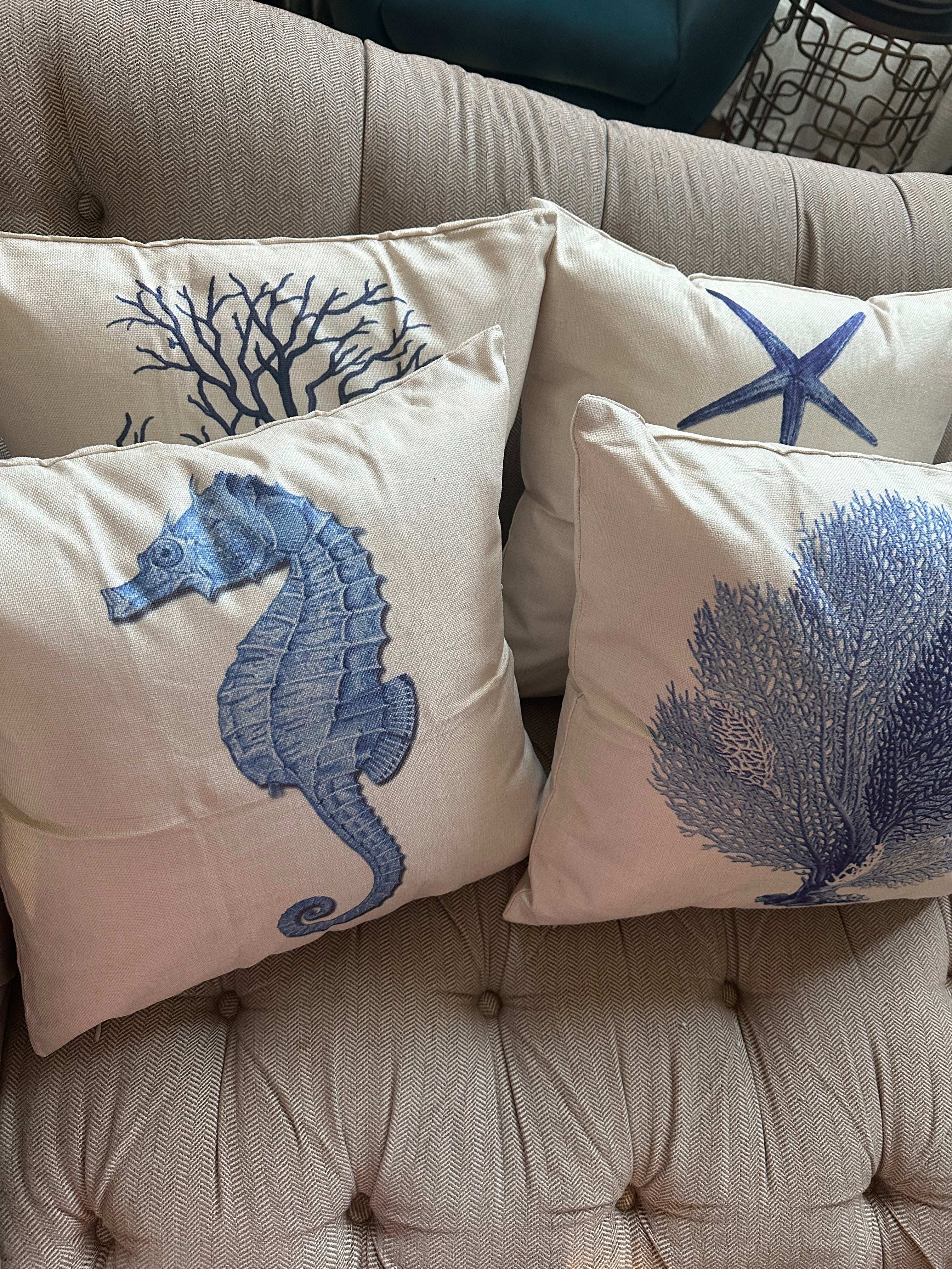 Set of 4 Square Cloth Throw Pillow Ocean themes 18"x18"(With 450g Inserts) - Image 2