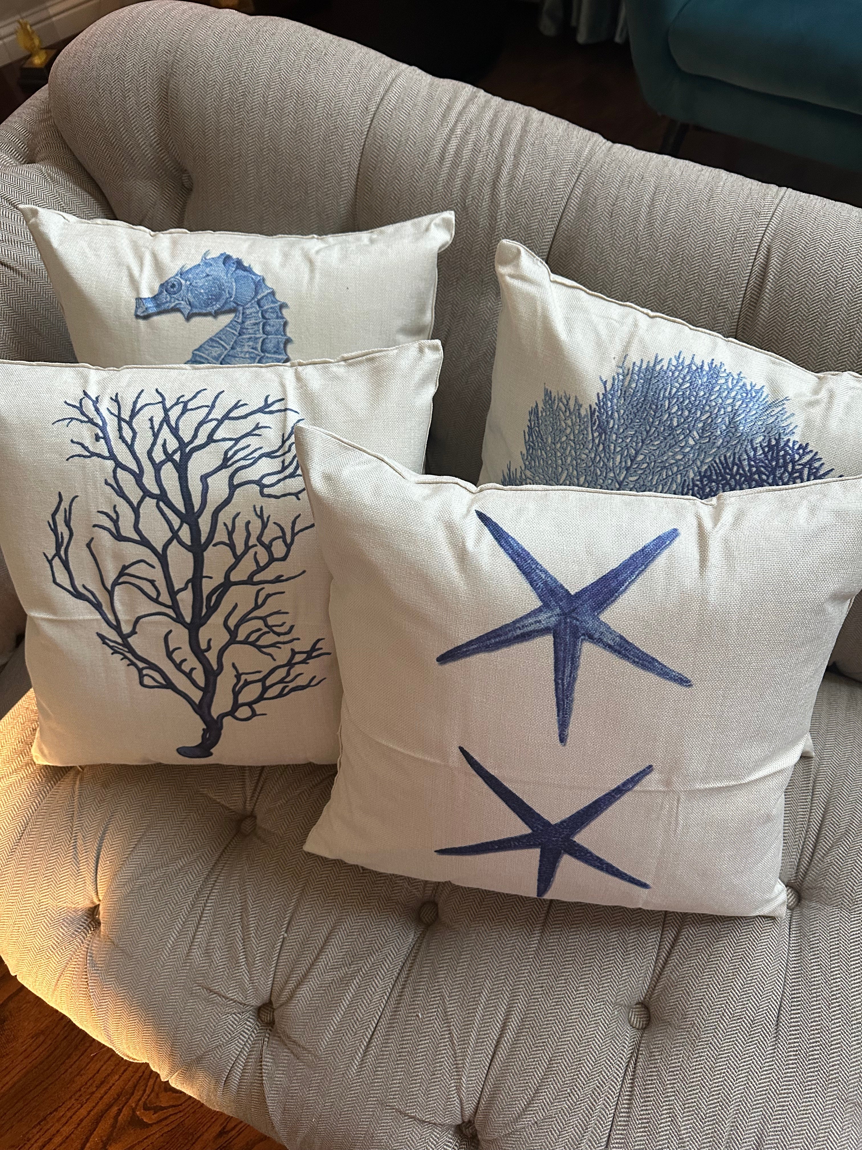Set of 4 Square Cloth Throw Pillow Ocean themes 18"x18"(With 450g Inserts) - Image 9