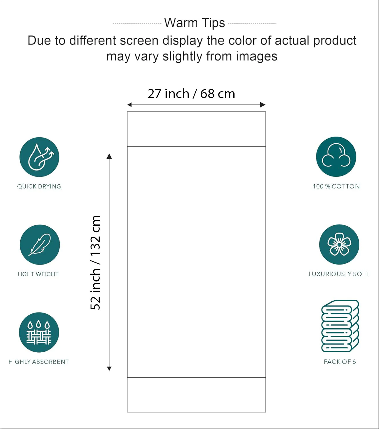 Set of 6 Hotel & Spa 100% Cotton Bath Towels 27x52 Inch - Image 12
