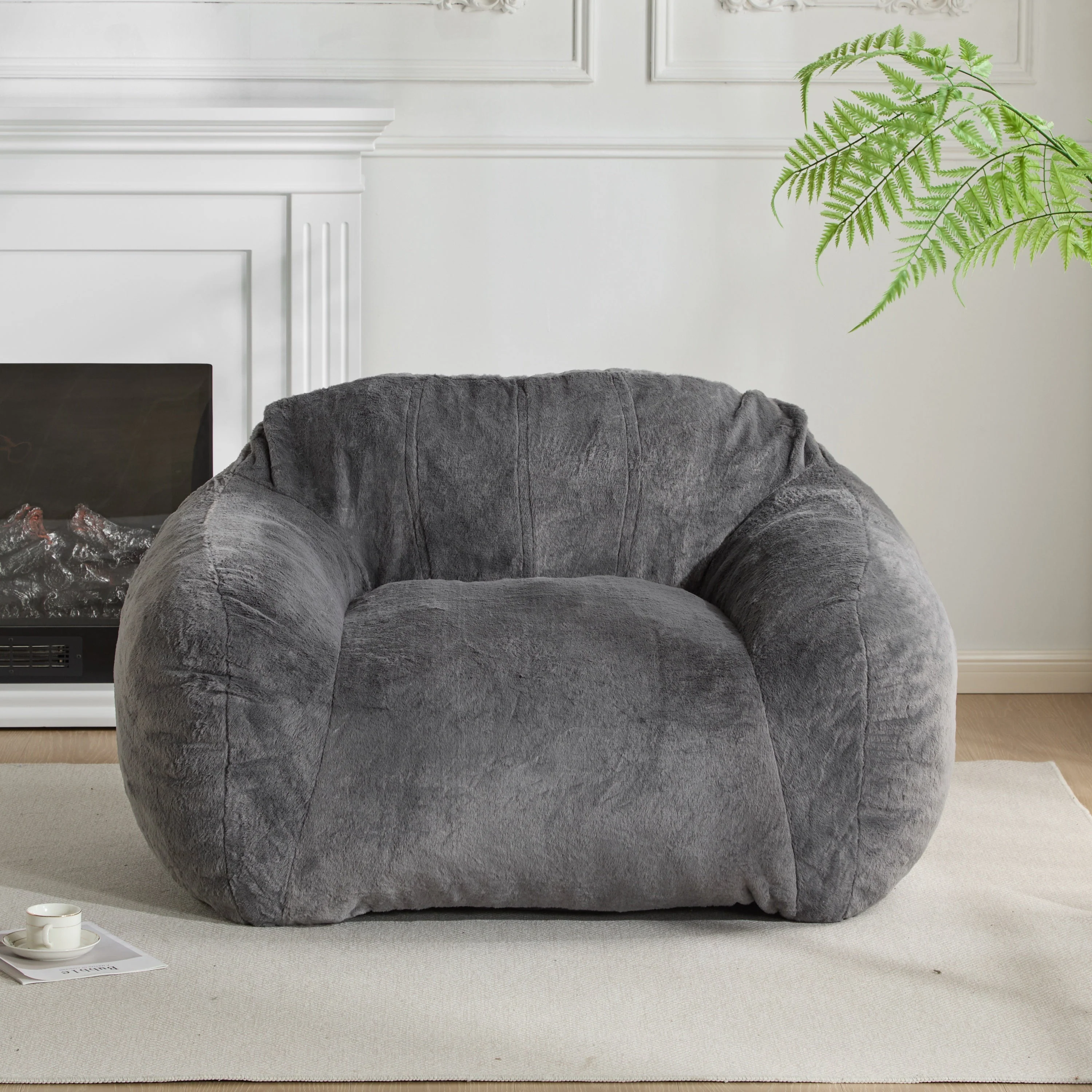 Sezze Indoor Bean Bag Chair with Gray Faux Fur - Image 2