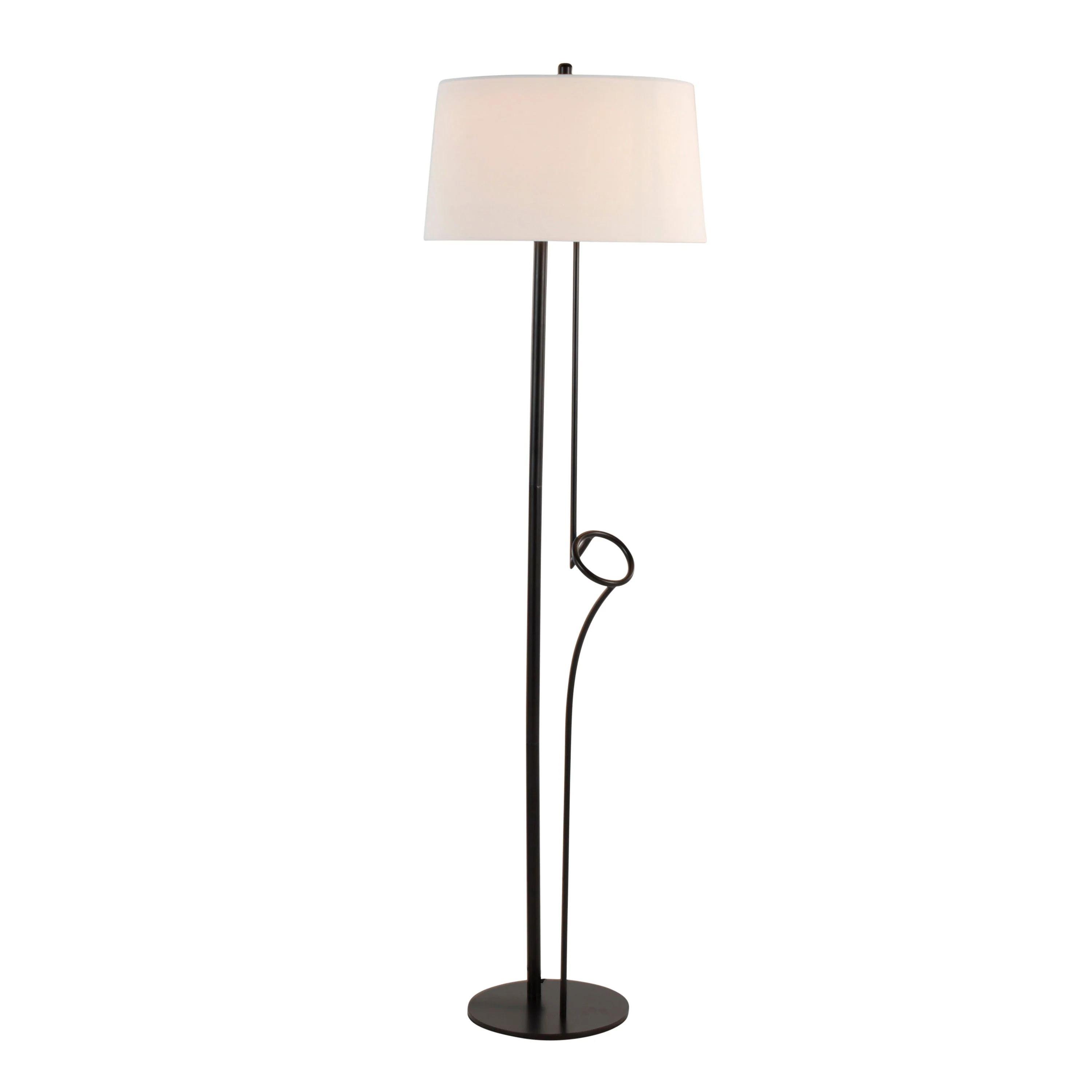 Shadow Contemporary Floor Lamp in Black Steel with White Linen Shade - Image 2