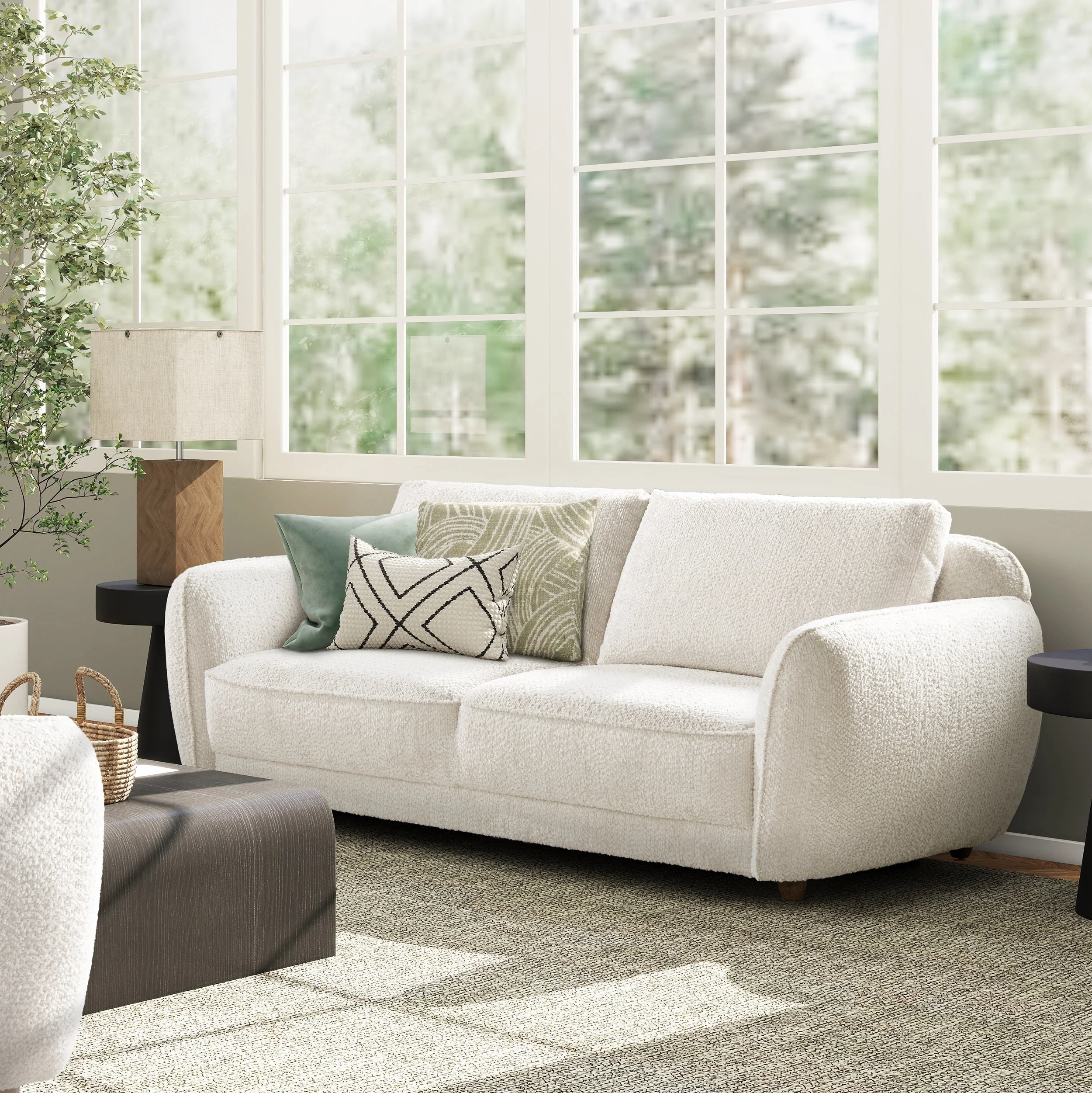 Sharon 84' Puffy Arm Sofa, Alpaca Off-White Chenille - Image 2