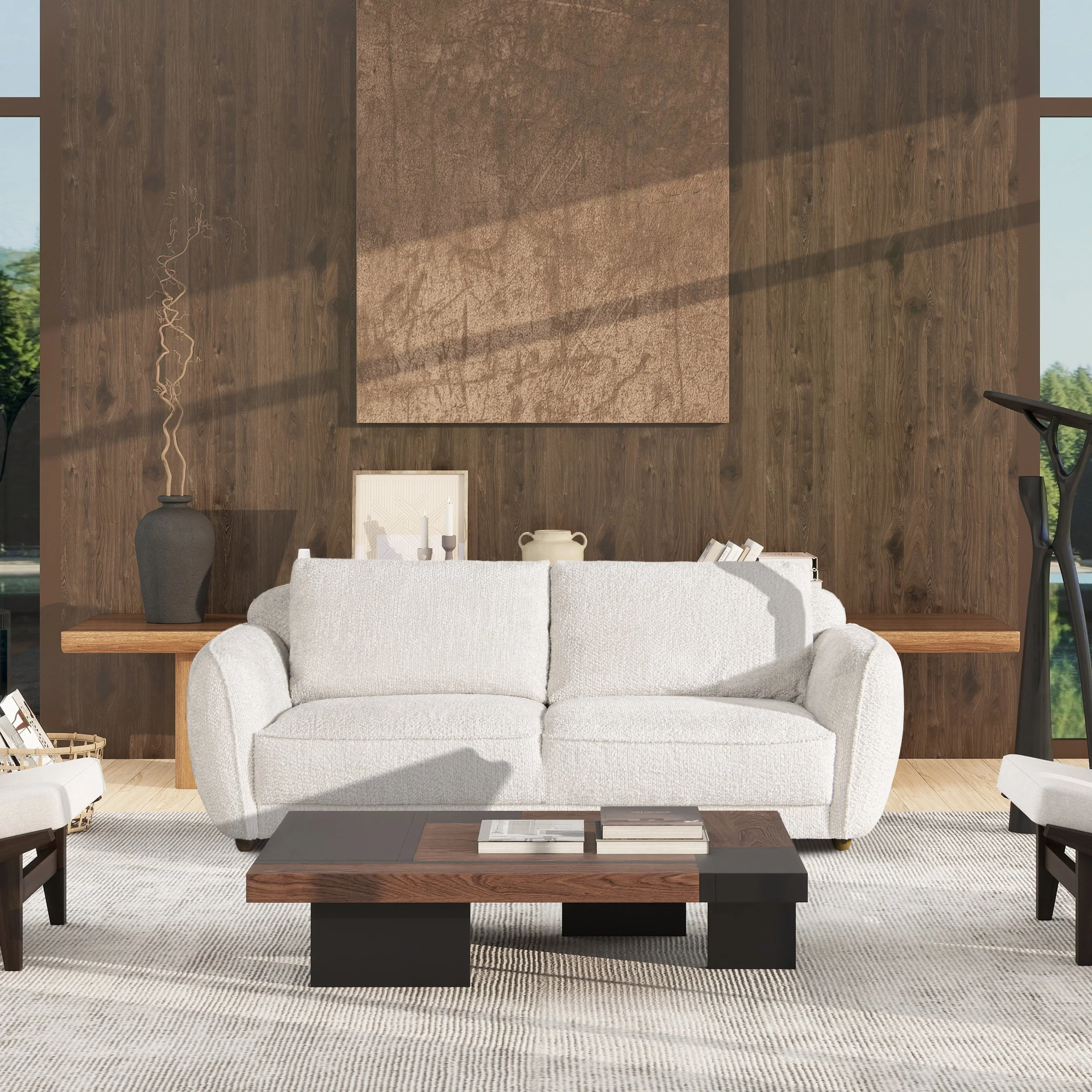 Sharon 84' Puffy Arm Sofa, Alpaca Off-White Chenille - Image 8