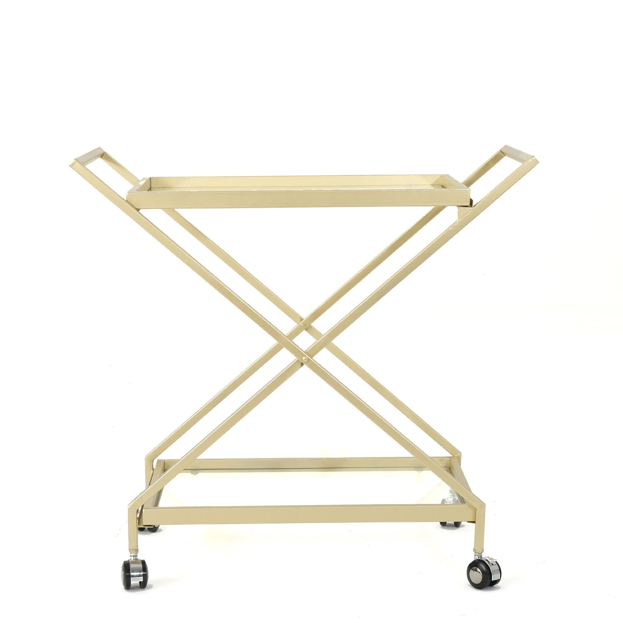 Sherianne Industrial Bar Cart with Tempered Glass Shelves and Swivel Wheels - Gold - Image 2