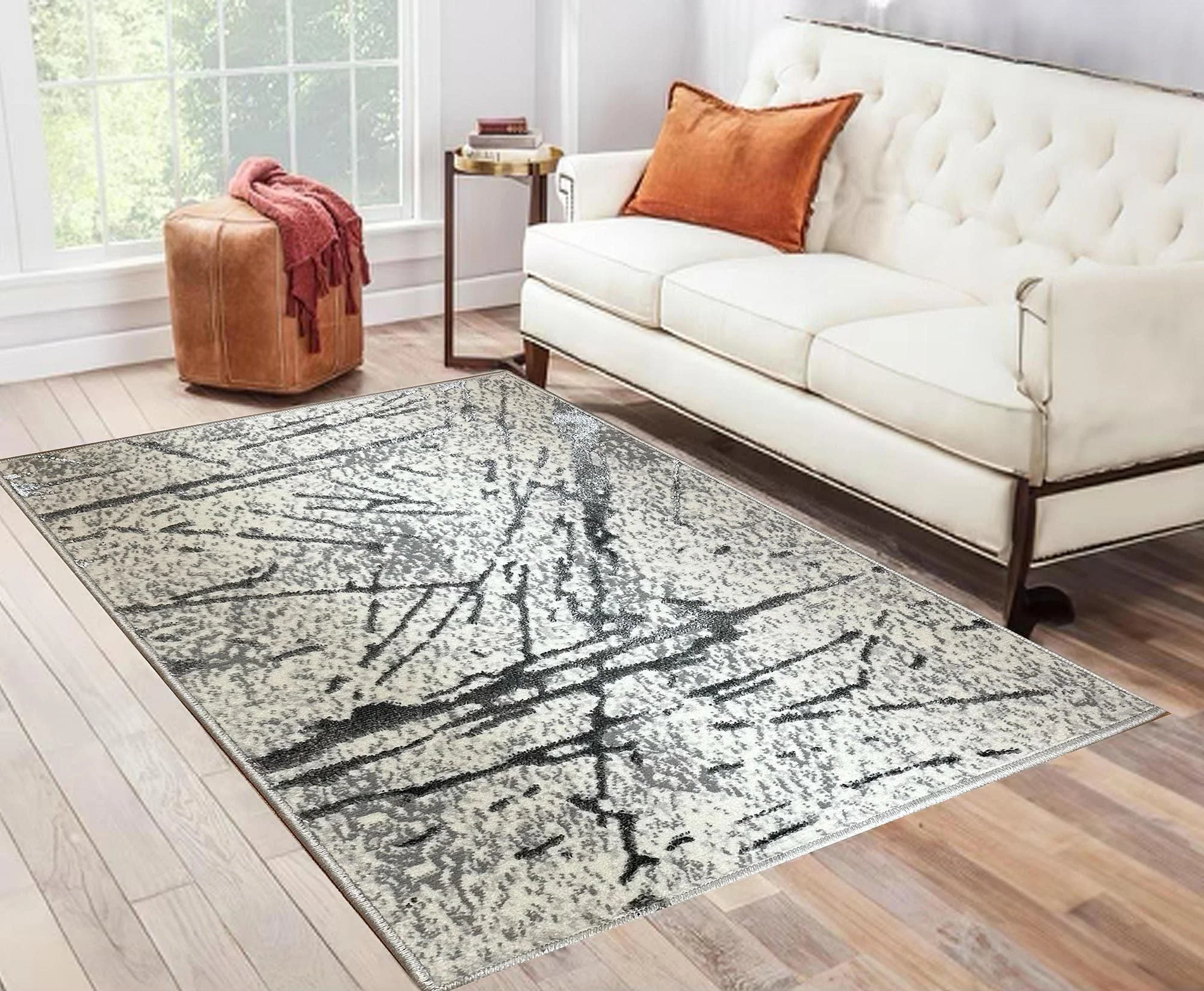 Shifra Luxury Area Rug in Gray with Silver Abstract Design - Image 2