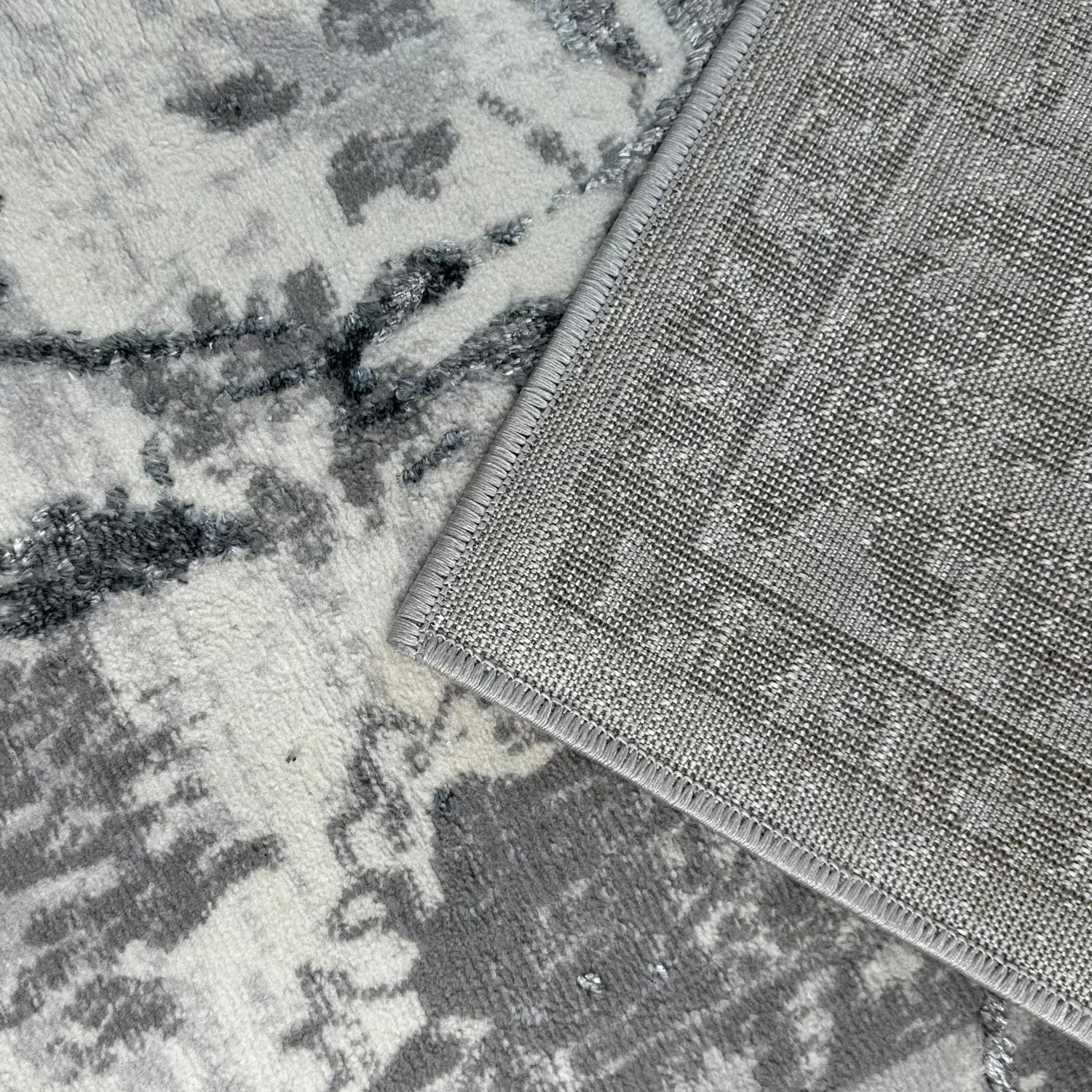 Shifra Luxury Area Rug in Gray with Silver Abstract Design - Image 4