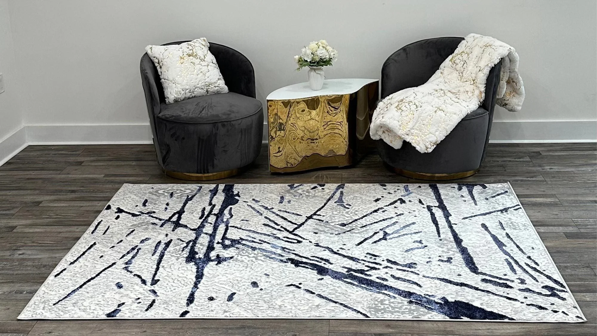 Shifra Luxury Area Rug in Gray with Silver Abstract Design - Image 5
