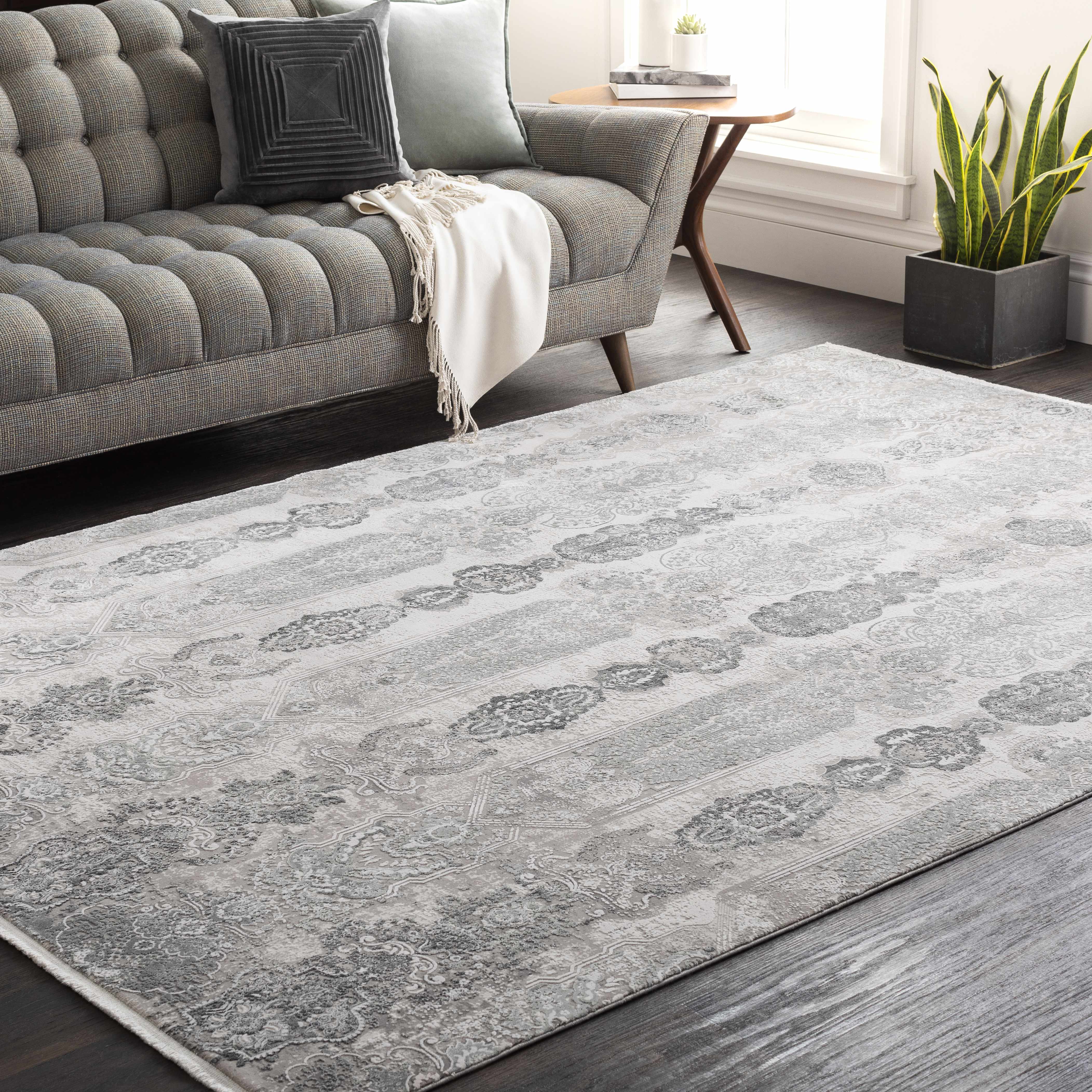 Shipdham Luxury Fringed Faux Silk Area Rug - Clearance - Image 2