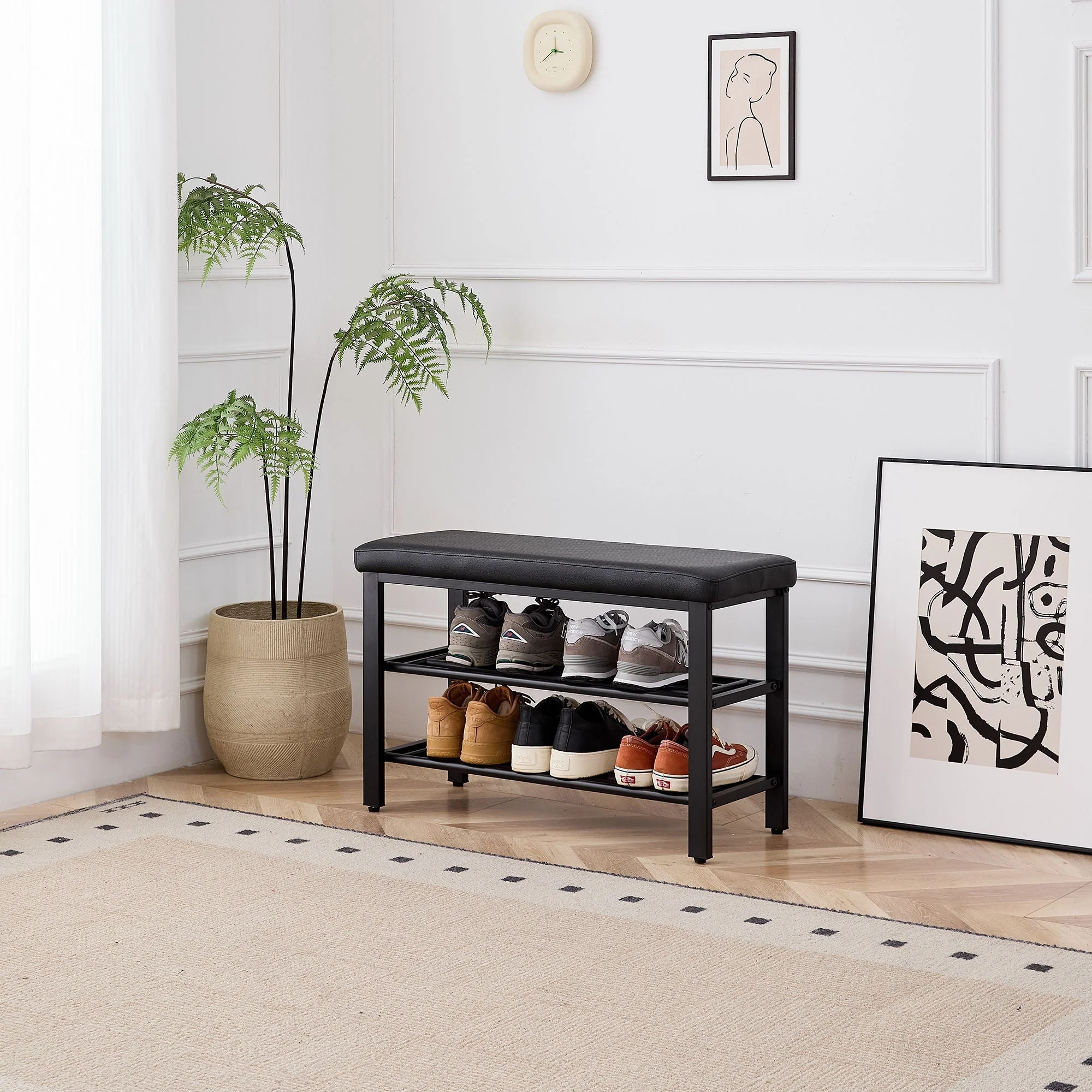 Shoe Bench With Cushion, Storage Seat For Entryway - Image 3