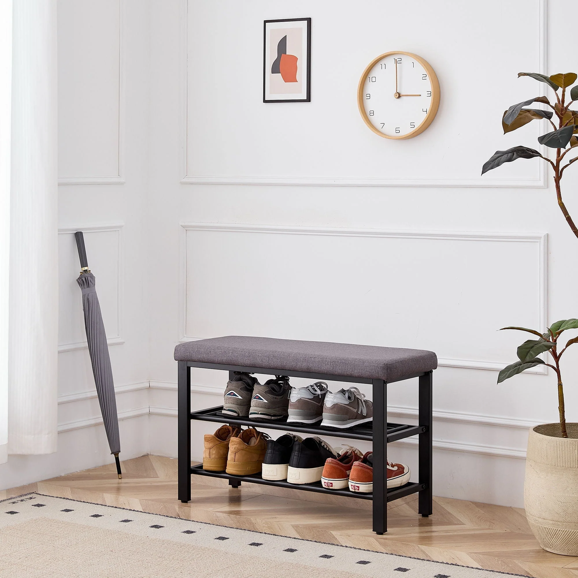 Shoe Bench With Cushion, Storage Seat For Entryway - Image 4