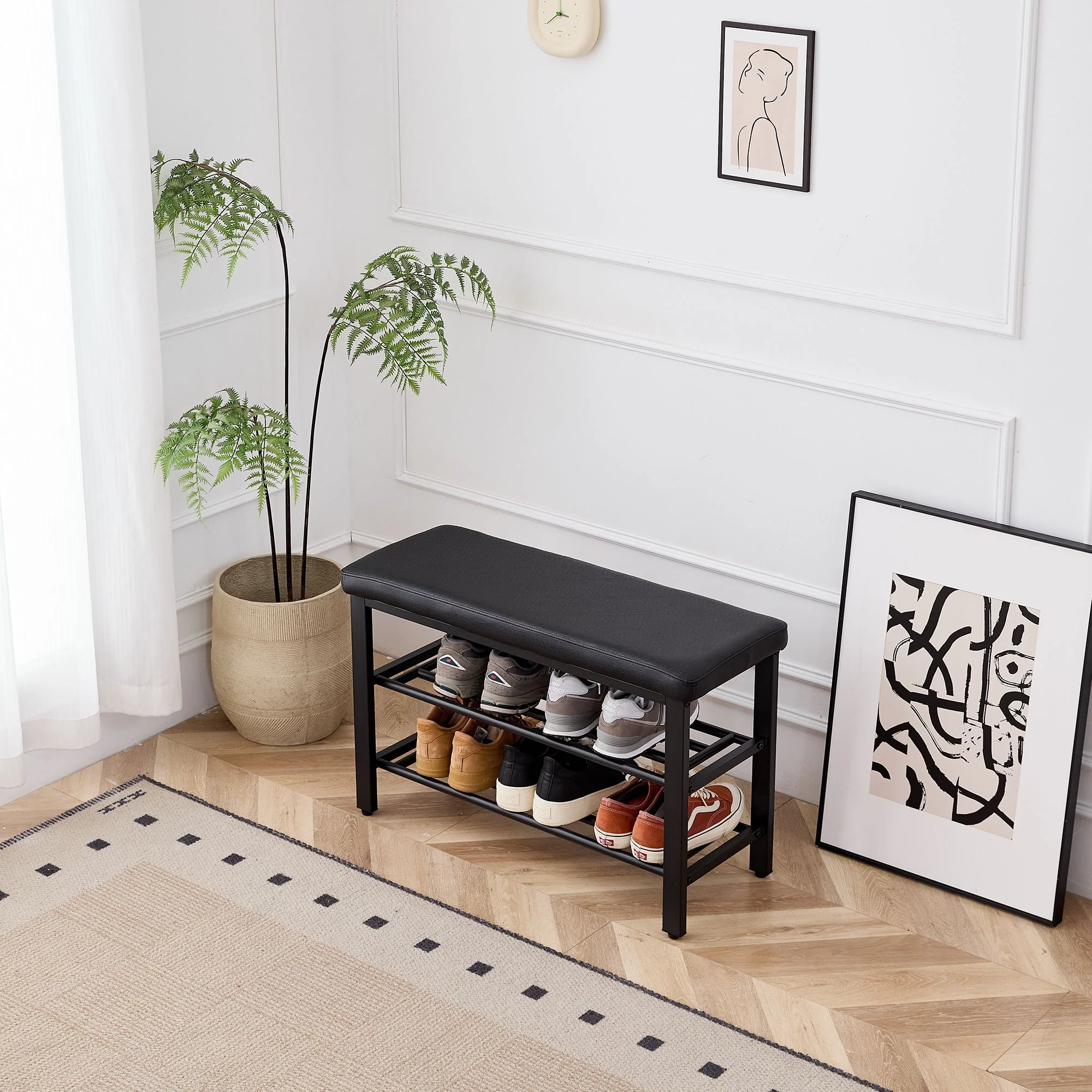 Shoe Bench With Cushion, Storage Seat For Entryway - Image 7