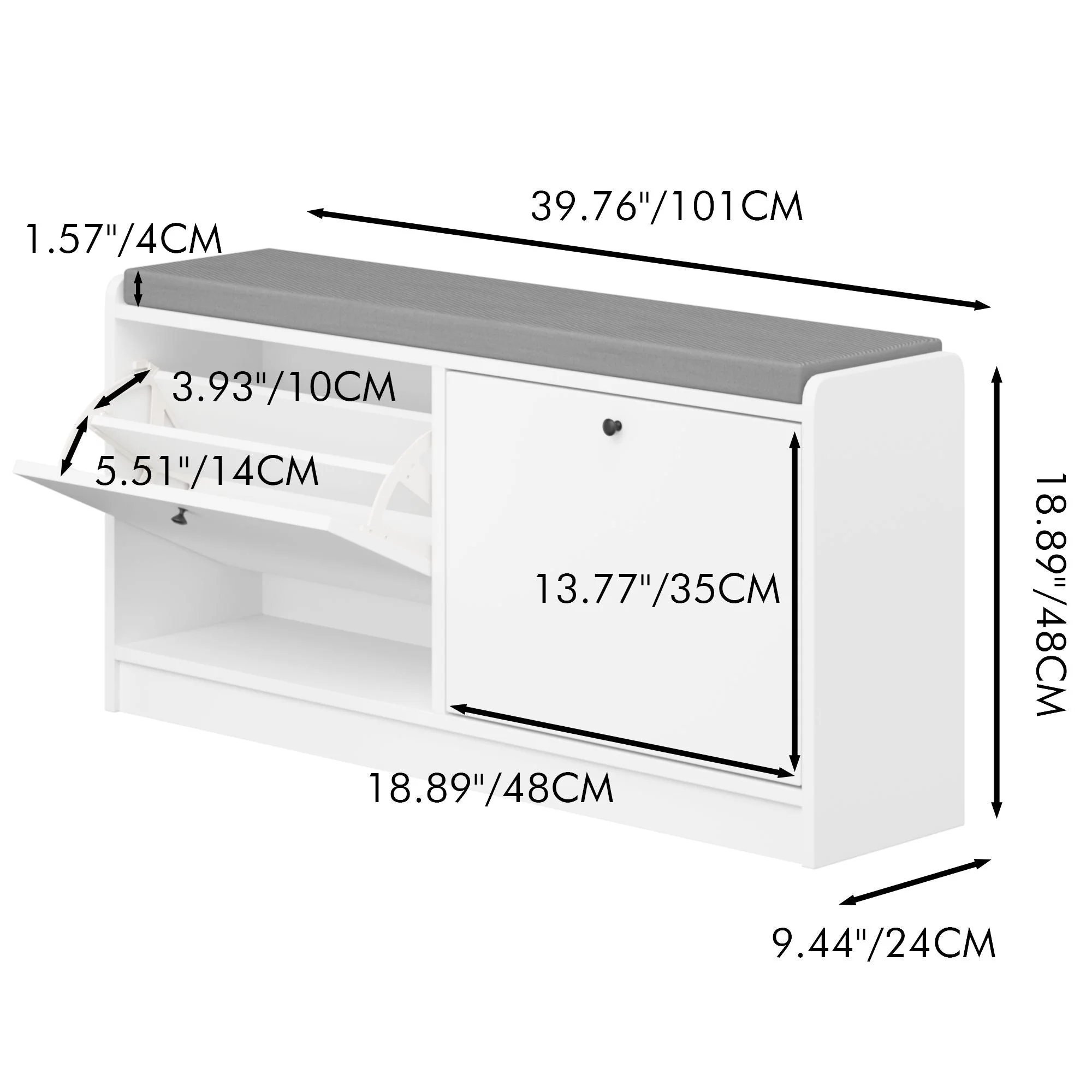 Shoe Storage Bench With Cushion, Entryway Organizer Cabinet For Hallway - White - Image 2