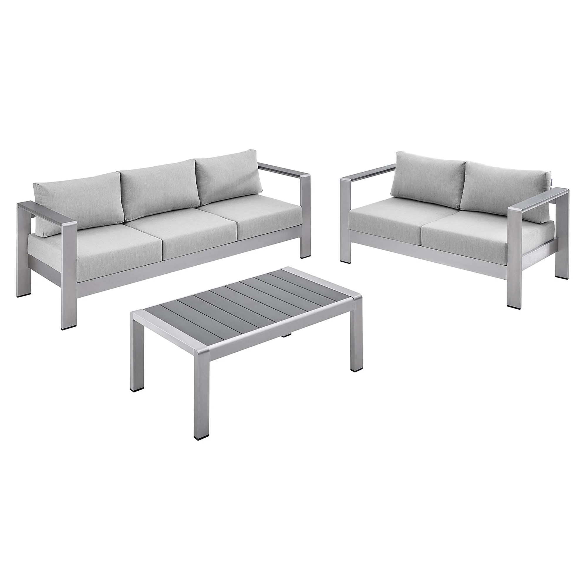 Shore 3 Piece Sunbrella Fabric Outdoor Patio Aluminum Set by Modway - Image 14