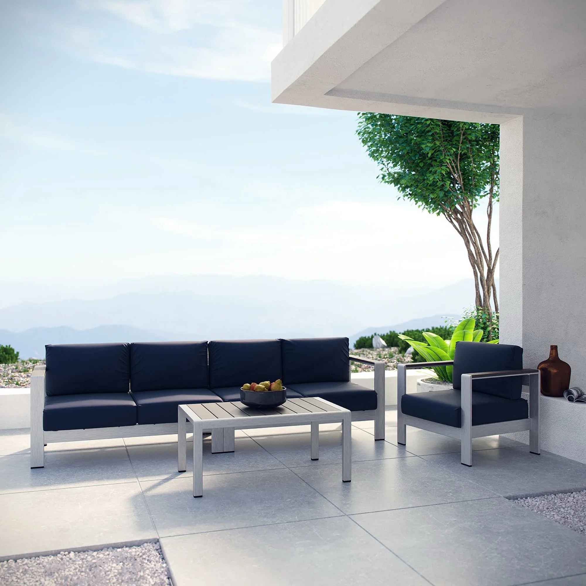 Shore 4 Piece Outdoor Patio Aluminum Sectional Sofa Set by Modway - Image 6