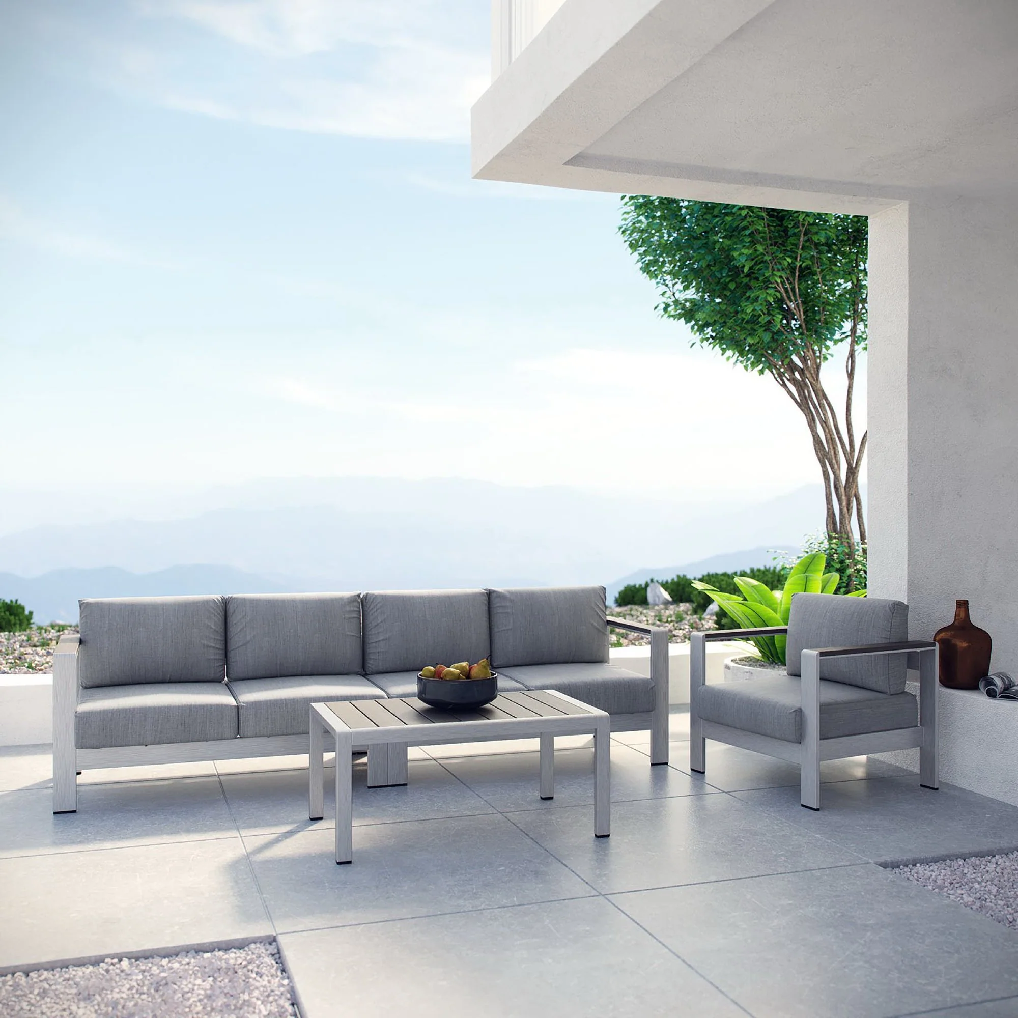 Shore 4 Piece Outdoor Patio Aluminum Sectional Sofa Set by Modway - Image 7