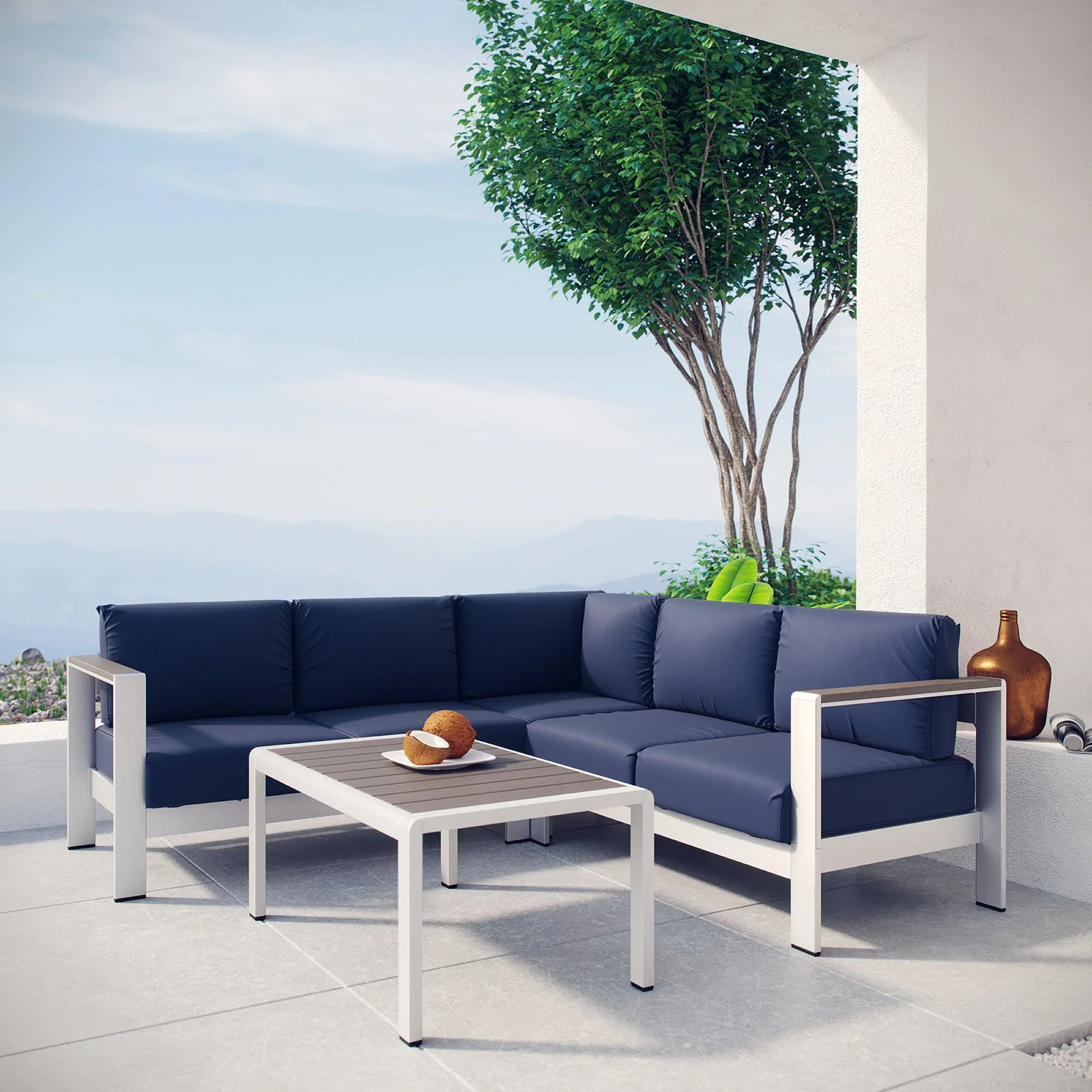 Shore 4 Piece Outdoor Patio Aluminum Sectional Sofa Set by Modway - Image 6