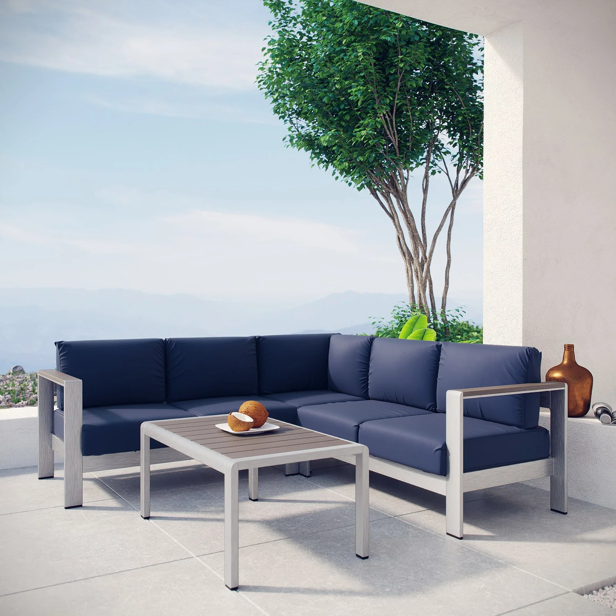 Shore 4 Piece Outdoor Patio Aluminum Sectional Sofa Set by Modway - Image 7