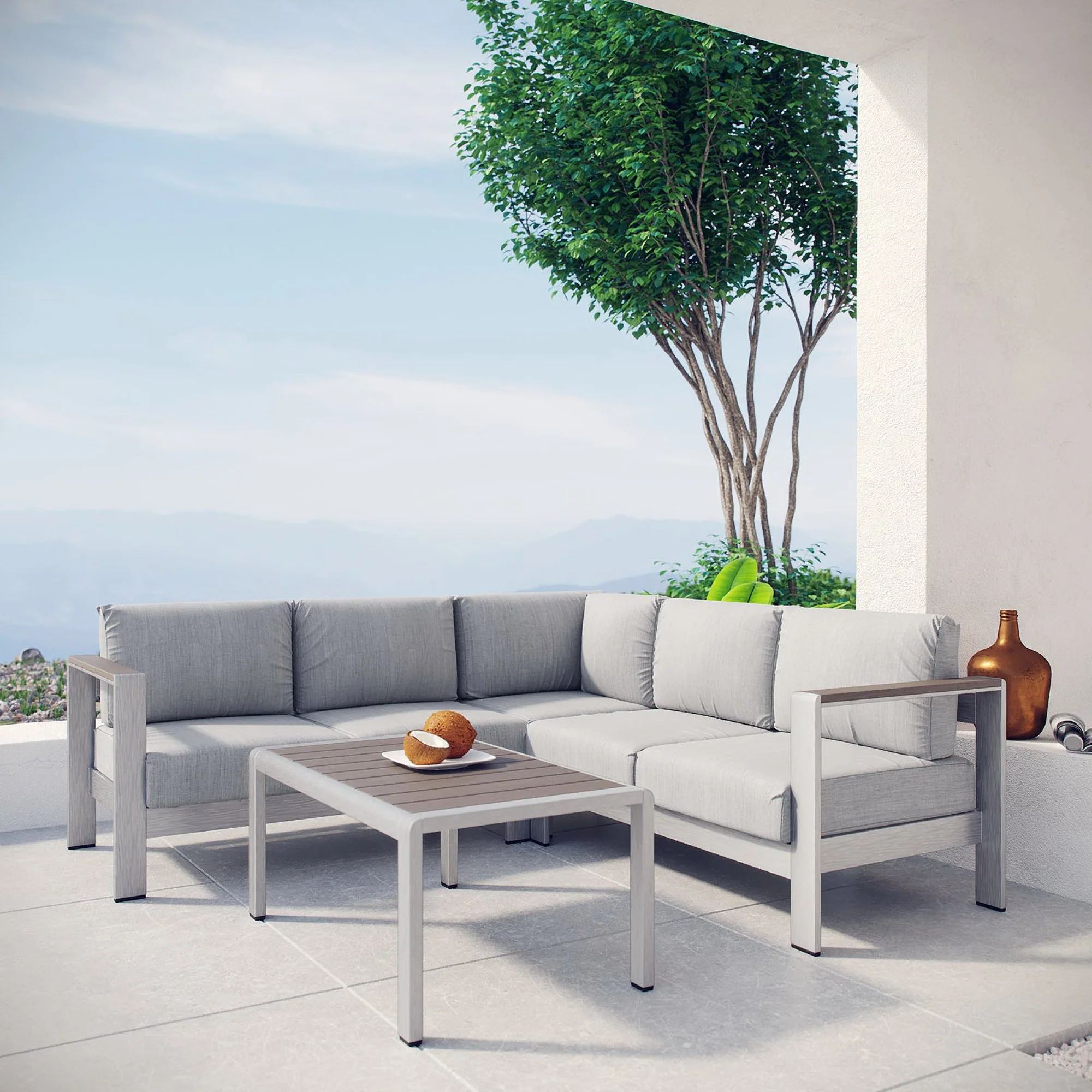Shore 4 Piece Outdoor Patio Aluminum Sectional Sofa Set by Modway - Image 8