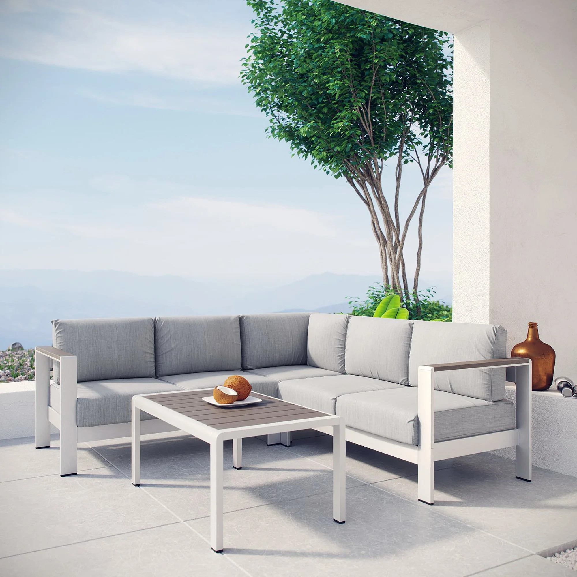 Shore 4 Piece Outdoor Patio Aluminum Sectional Sofa Set by Modway - Image 9