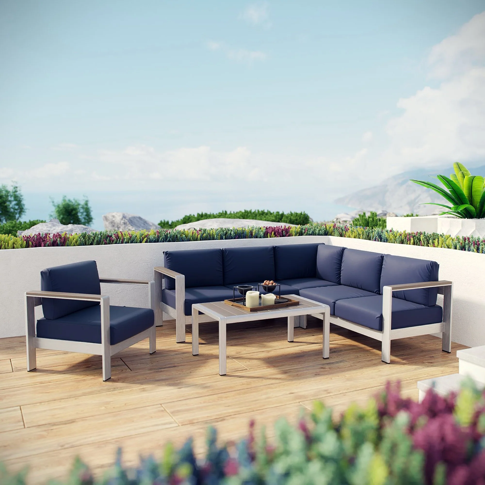 Shore 5 Piece Outdoor Patio Aluminum Sectional Sofa Set by Modway - Image 8