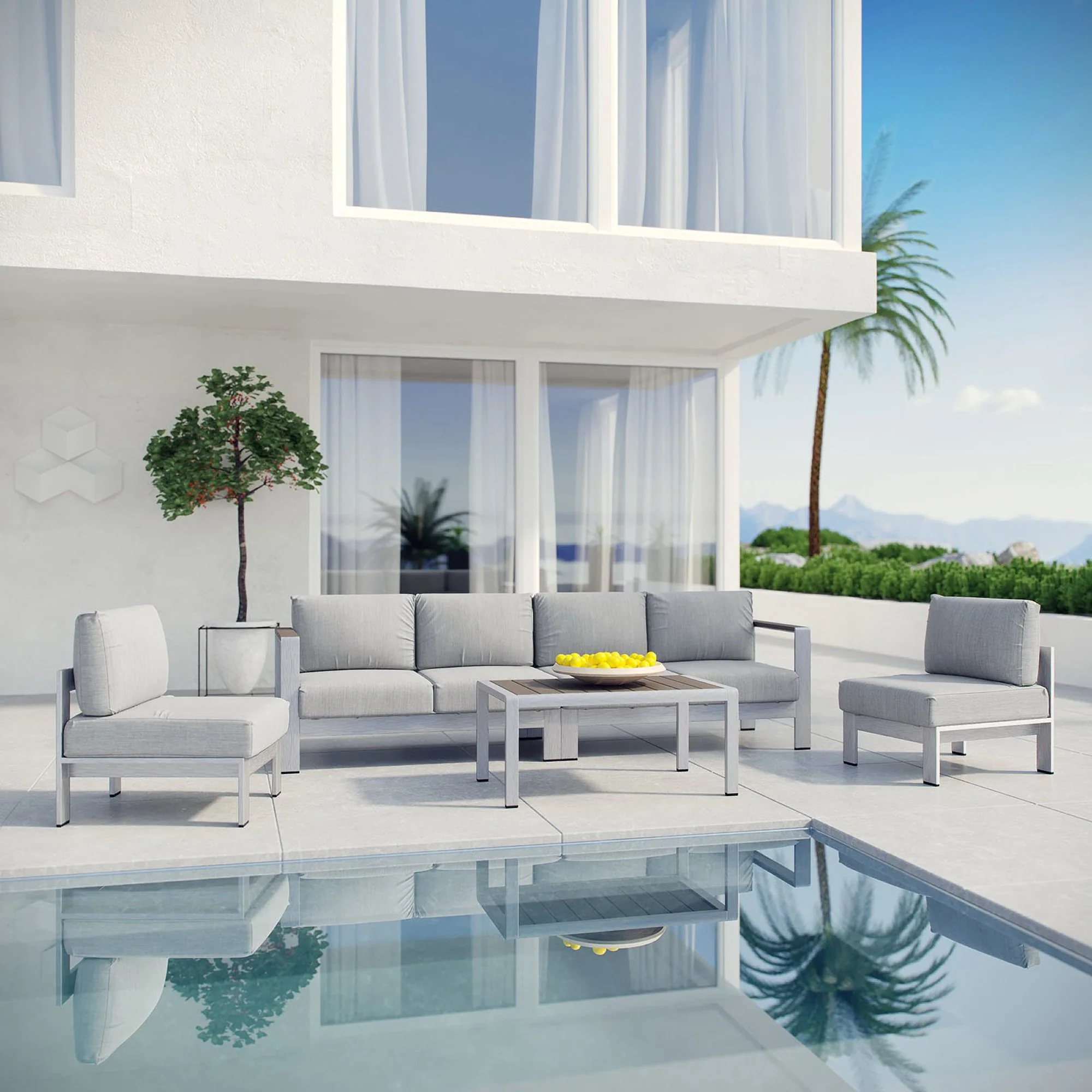 Shore 5 Piece Outdoor Patio Aluminum Sectional Sofa Set by Modway - Image 6