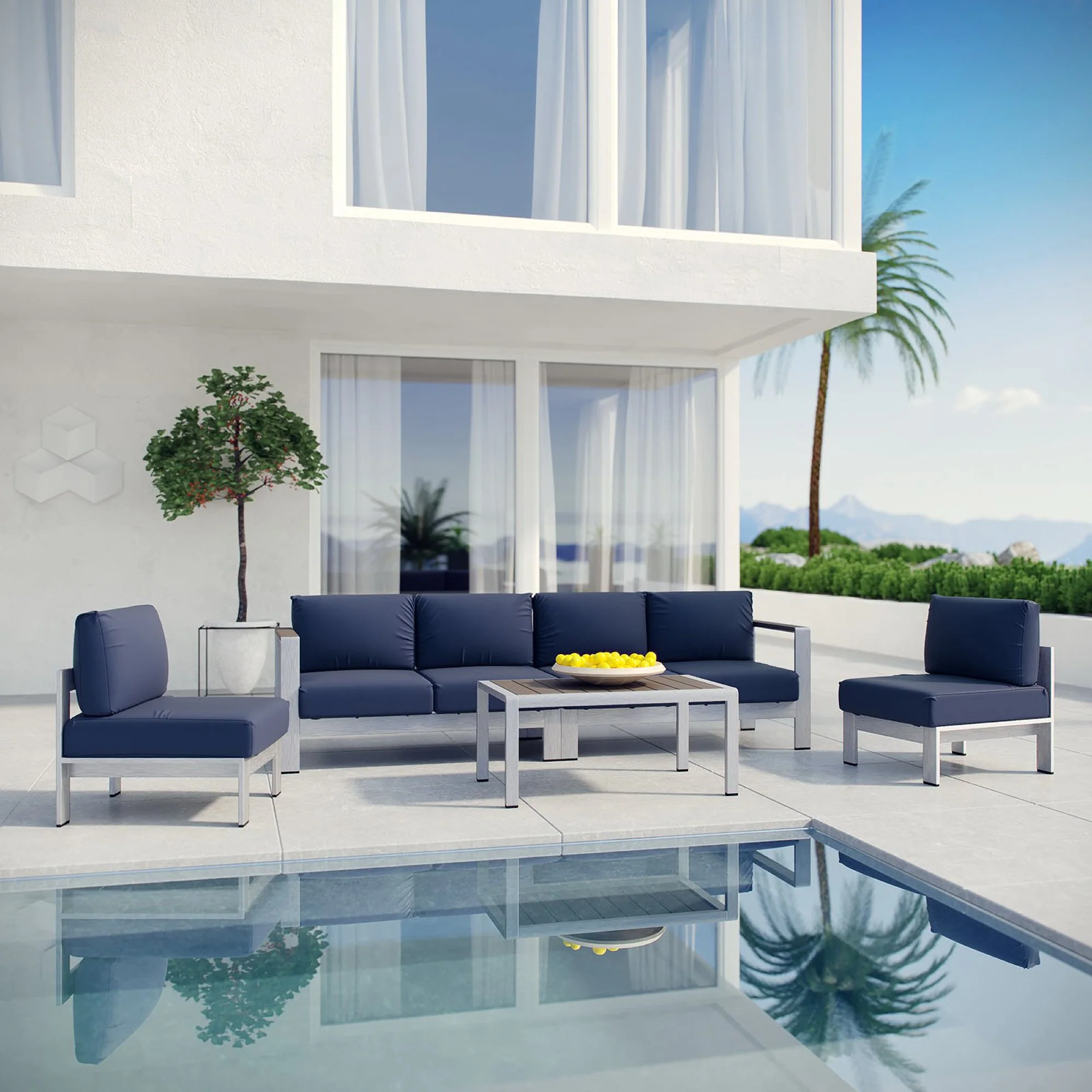 Shore 5 Piece Outdoor Patio Aluminum Sectional Sofa Set by Modway - Image 7
