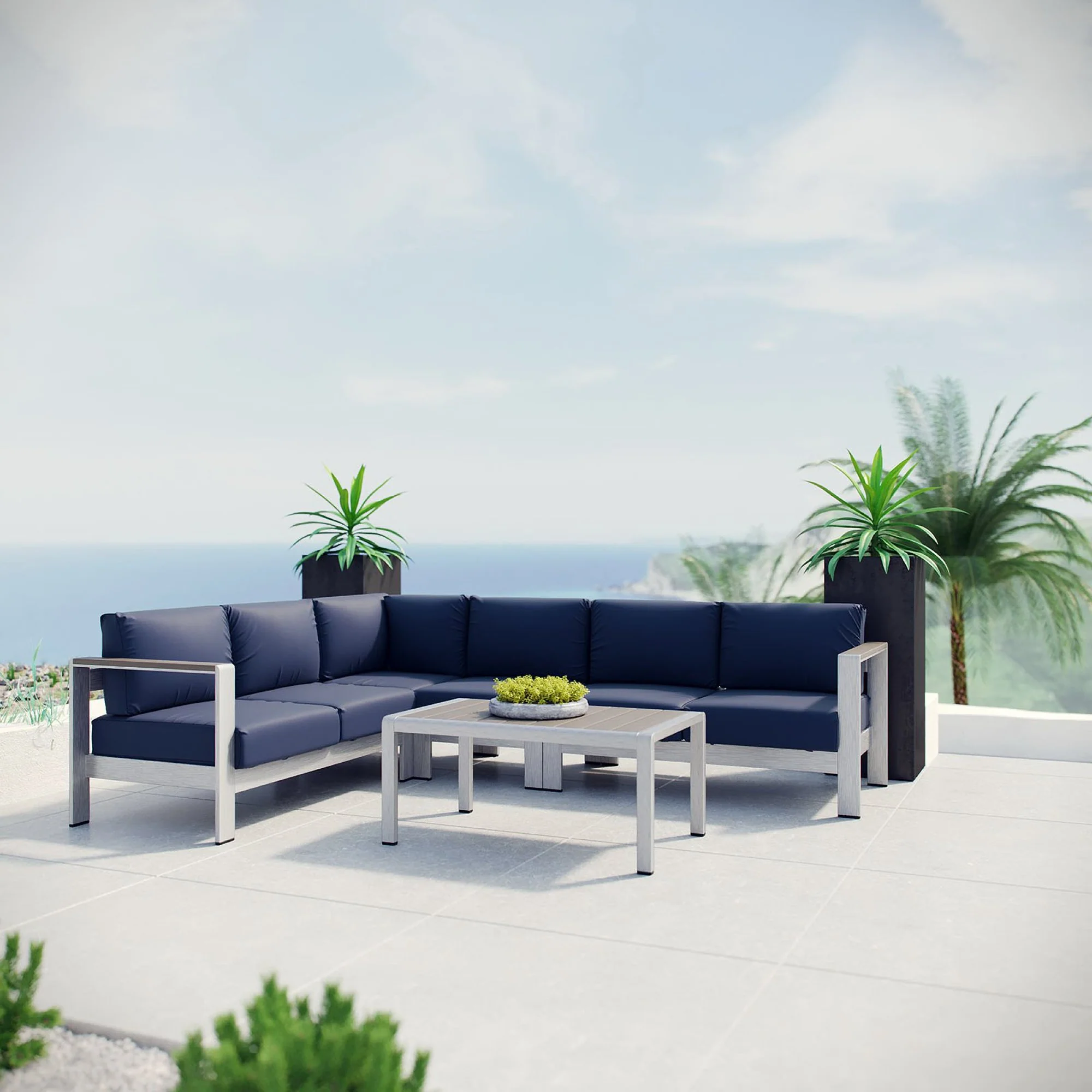 Shore 5 Piece Outdoor Patio Aluminum Sectional Sofa Set by Modway - Image 7