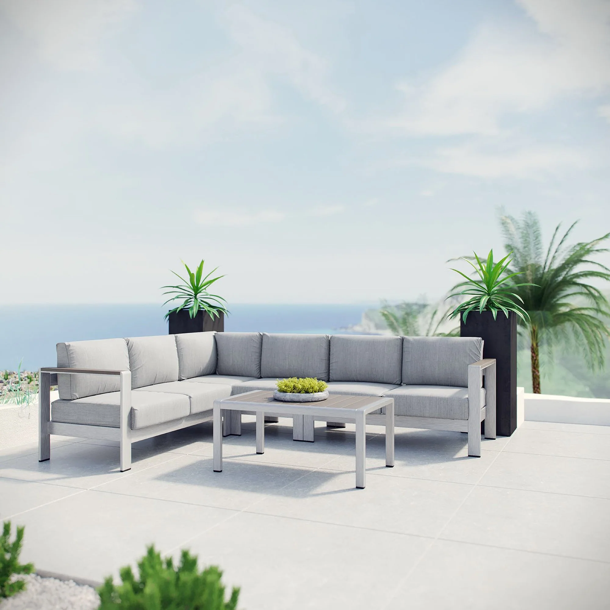 Shore 5 Piece Outdoor Patio Aluminum Sectional Sofa Set by Modway - Image 8