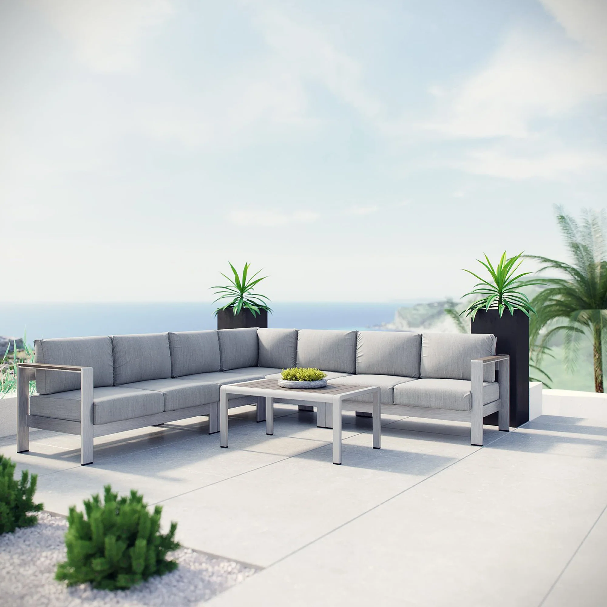 Shore 6 Piece Outdoor Patio Aluminum Sectional Sofa Set by Modway - Image 7
