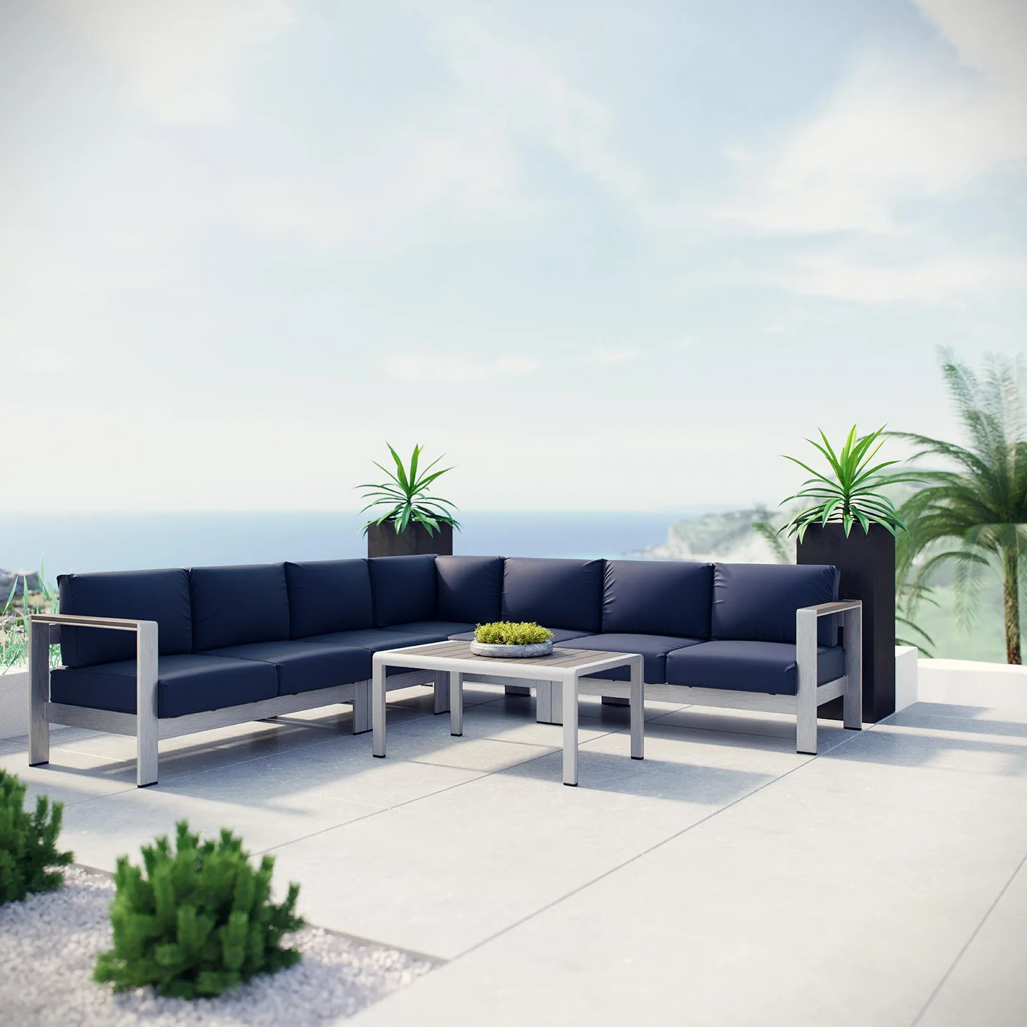 Shore 6 Piece Outdoor Patio Aluminum Sectional Sofa Set by Modway - Image 8