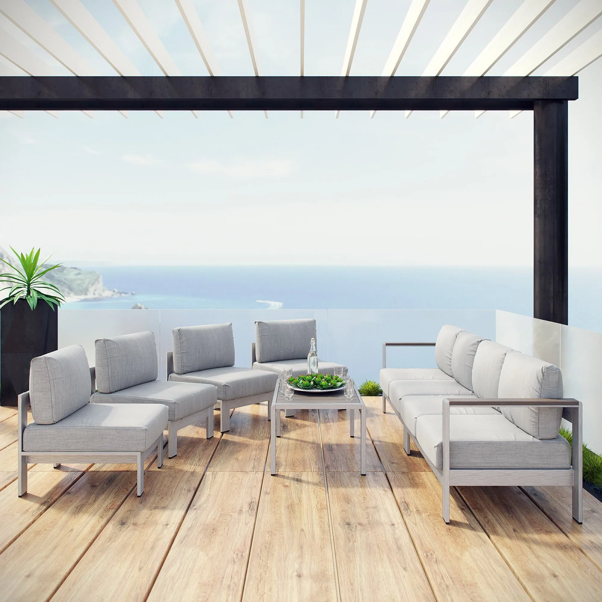 Shore 7 Piece Outdoor Patio Sectional Sofa Set by Modway - Image 7
