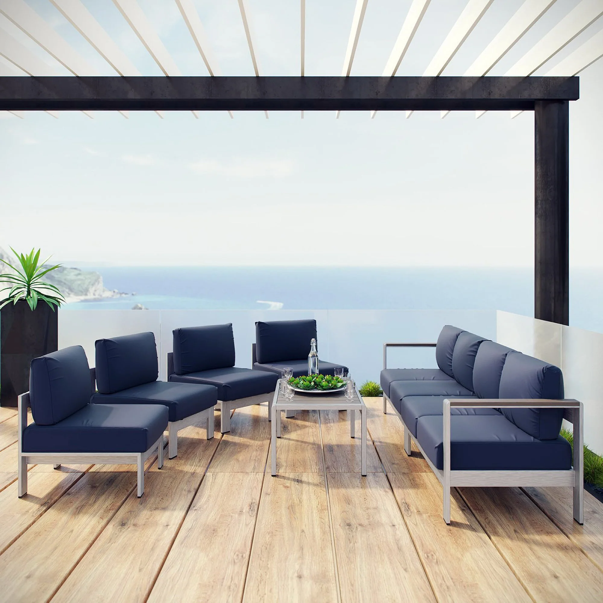 Shore 7 Piece Outdoor Patio Sectional Sofa Set by Modway - Image 8