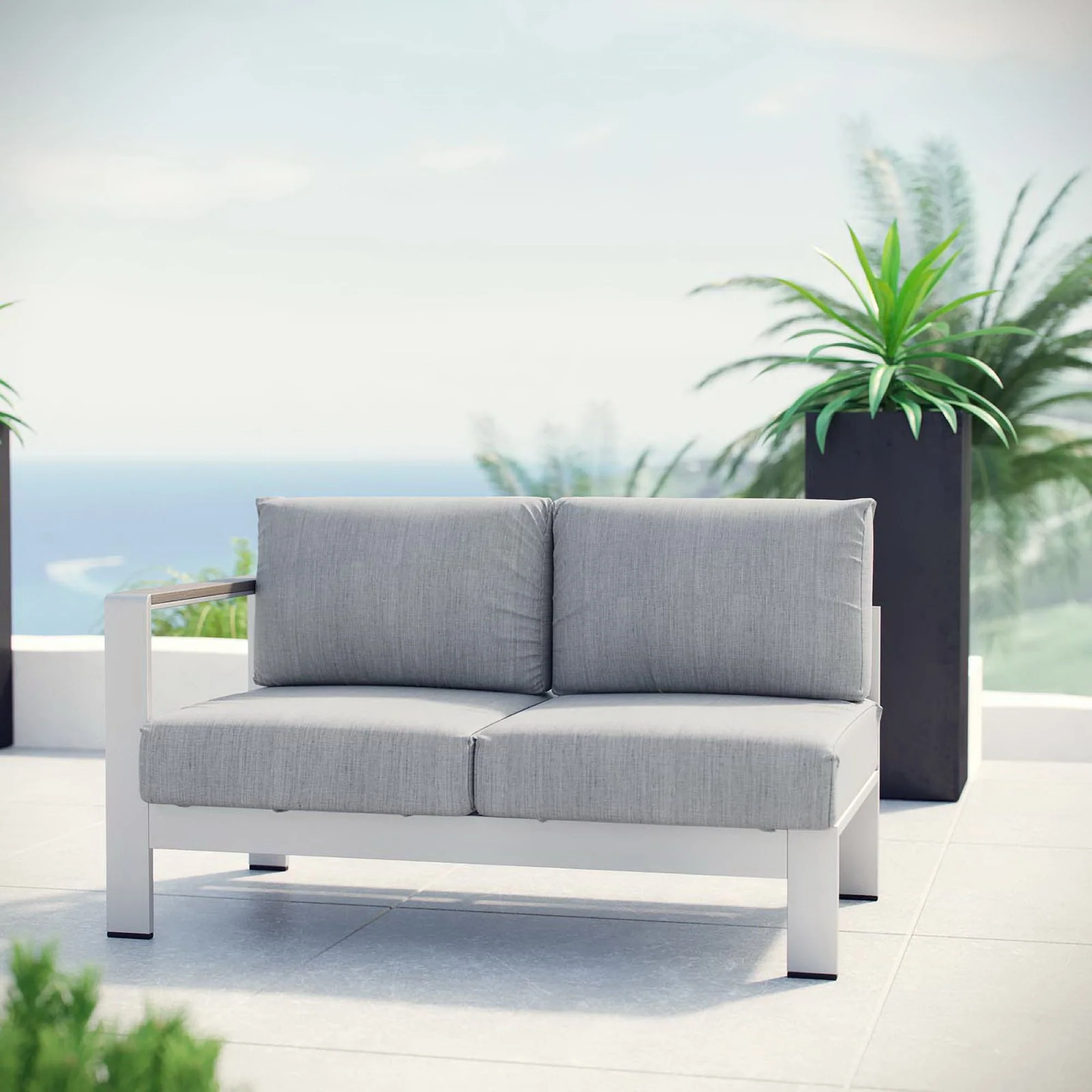 Shore Left-Arm Corner Sectional Outdoor Patio Aluminum Loveseat - Image 4